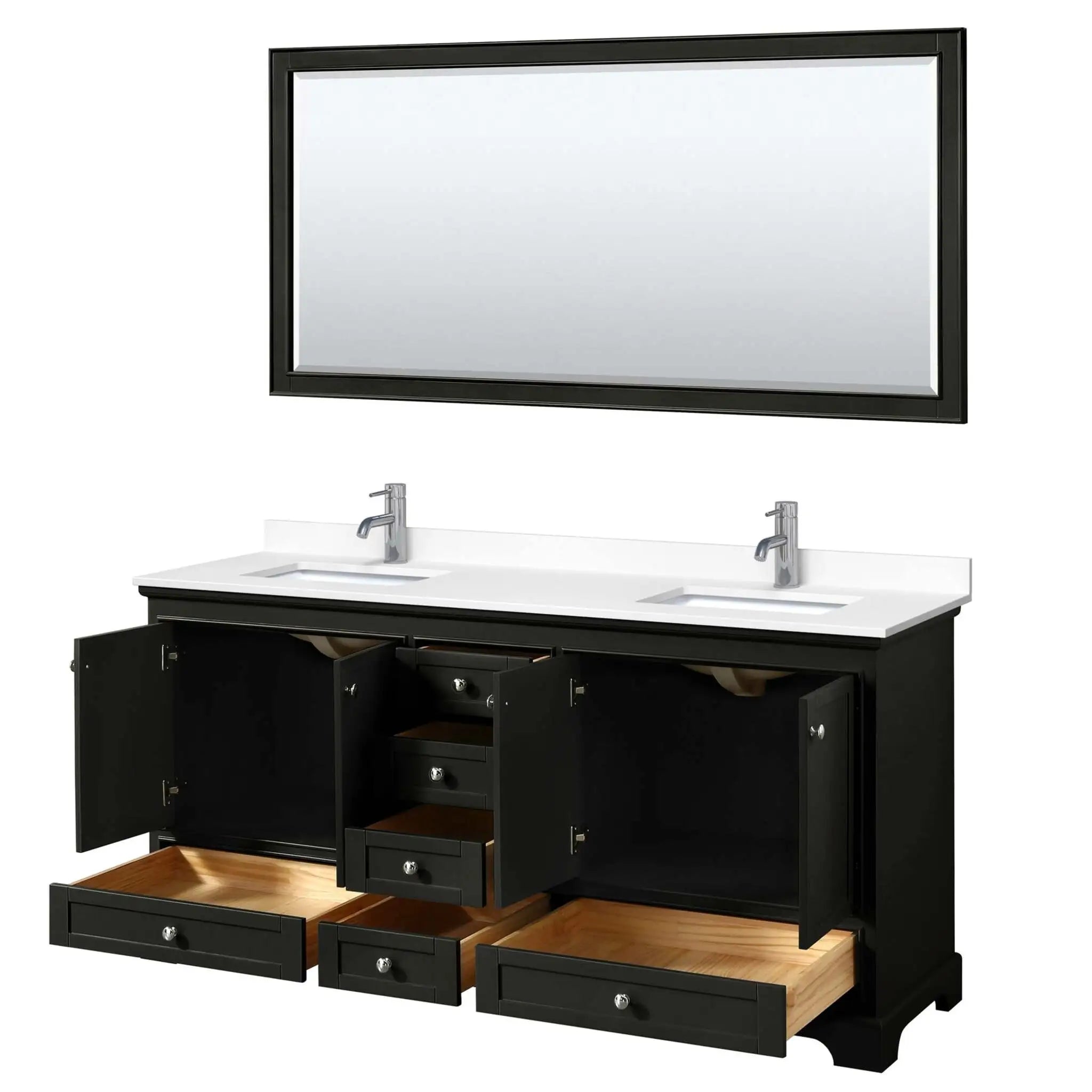 72" Deborah Double Bathroom Vanity in Dark Espresso with Polished Chrome Trim & 70" Mirror by Wyndham