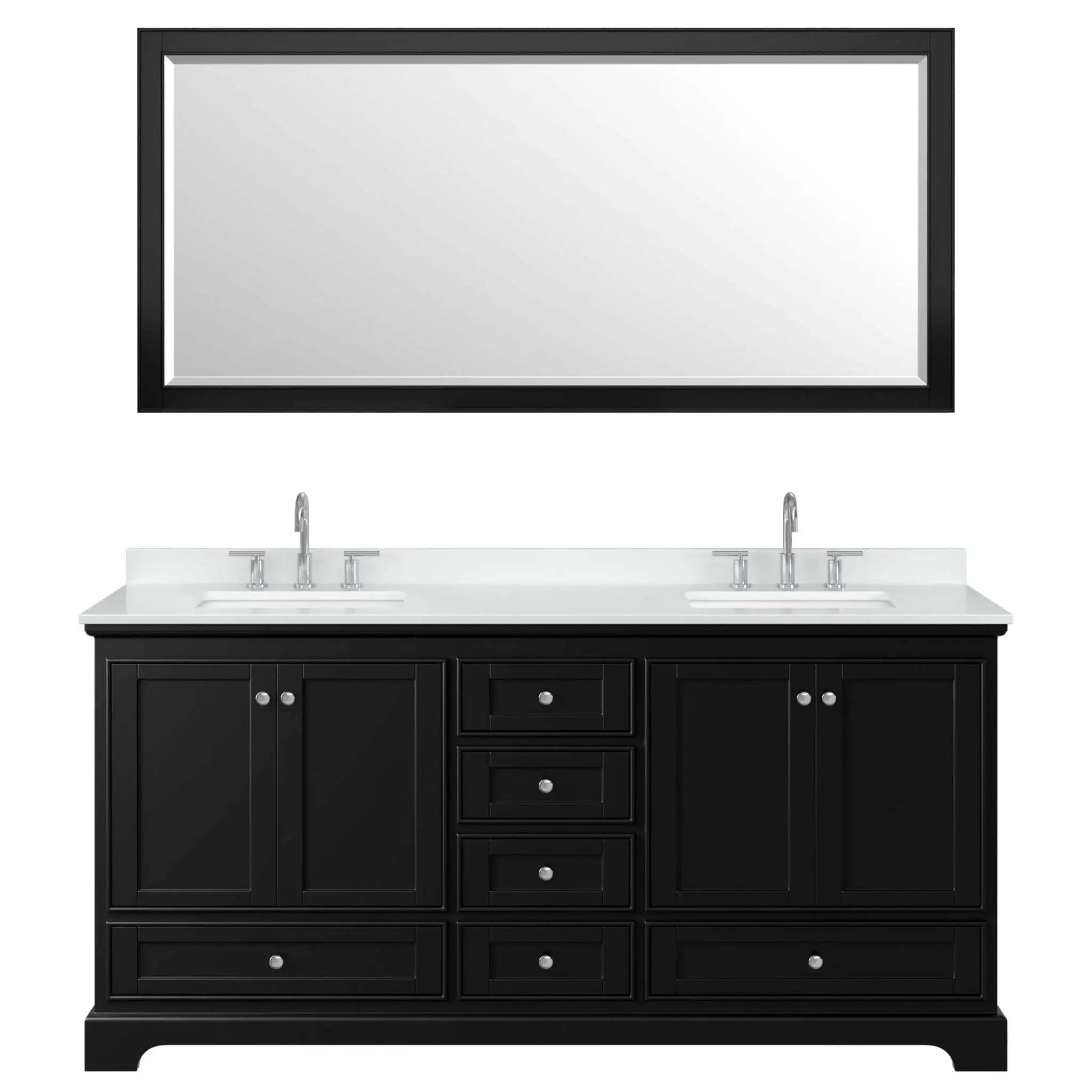 72" Deborah Double Bathroom Vanity in Dark Espresso with Polished Chrome Trim & 70" Mirror by Wyndham