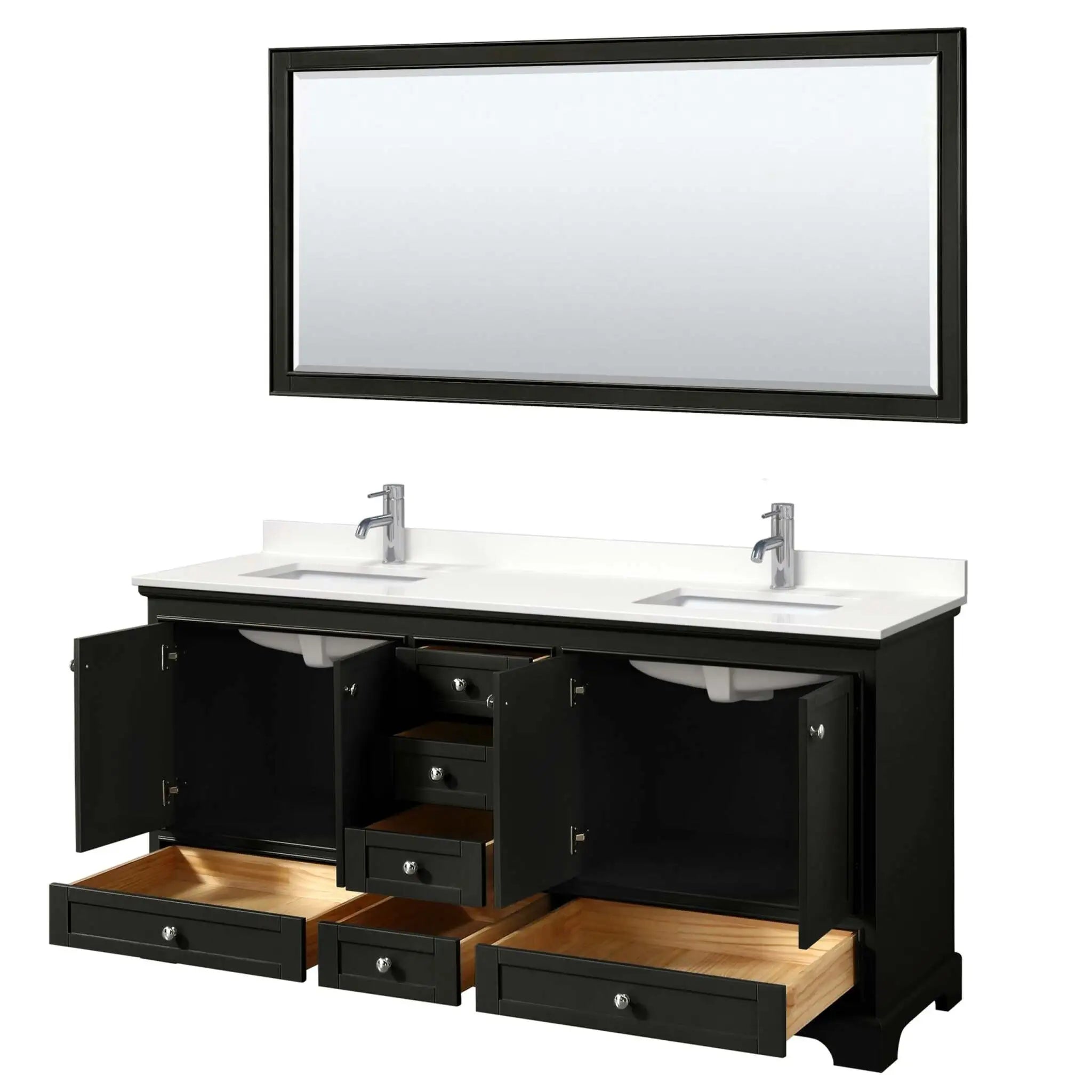 72" Deborah Double Bathroom Vanity in Dark Espresso with Polished Chrome Trim & 70" Mirror by Wyndham