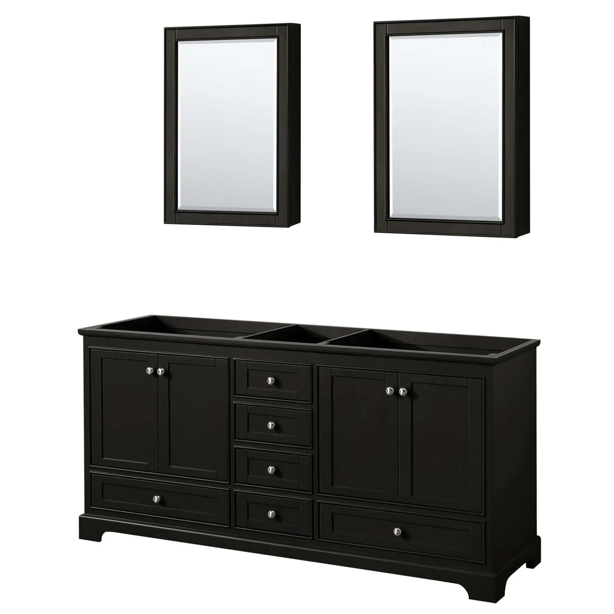72" Deborah Double Bathroom Vanity in Dark Espresso with Polished Chrome Trim & Medicine Cabinet by Wyndham