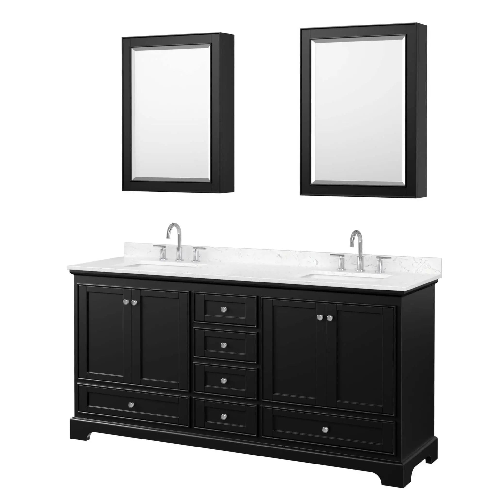 72" Deborah Double Bathroom Vanity in Dark Espresso with Polished Chrome Trim & Medicine Cabinet by Wyndham