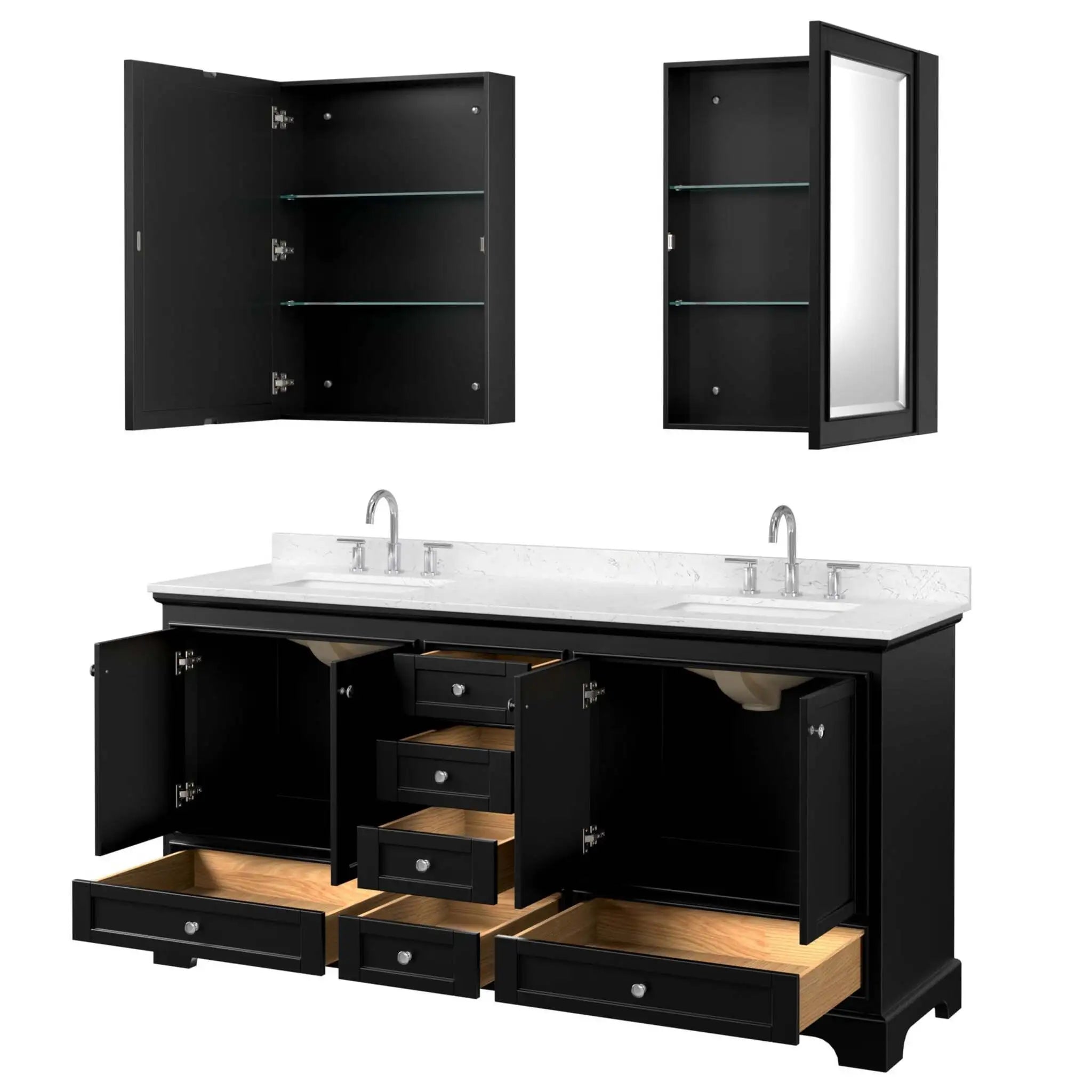 72" Deborah Double Bathroom Vanity in Dark Espresso with Polished Chrome Trim & Medicine Cabinet by Wyndham