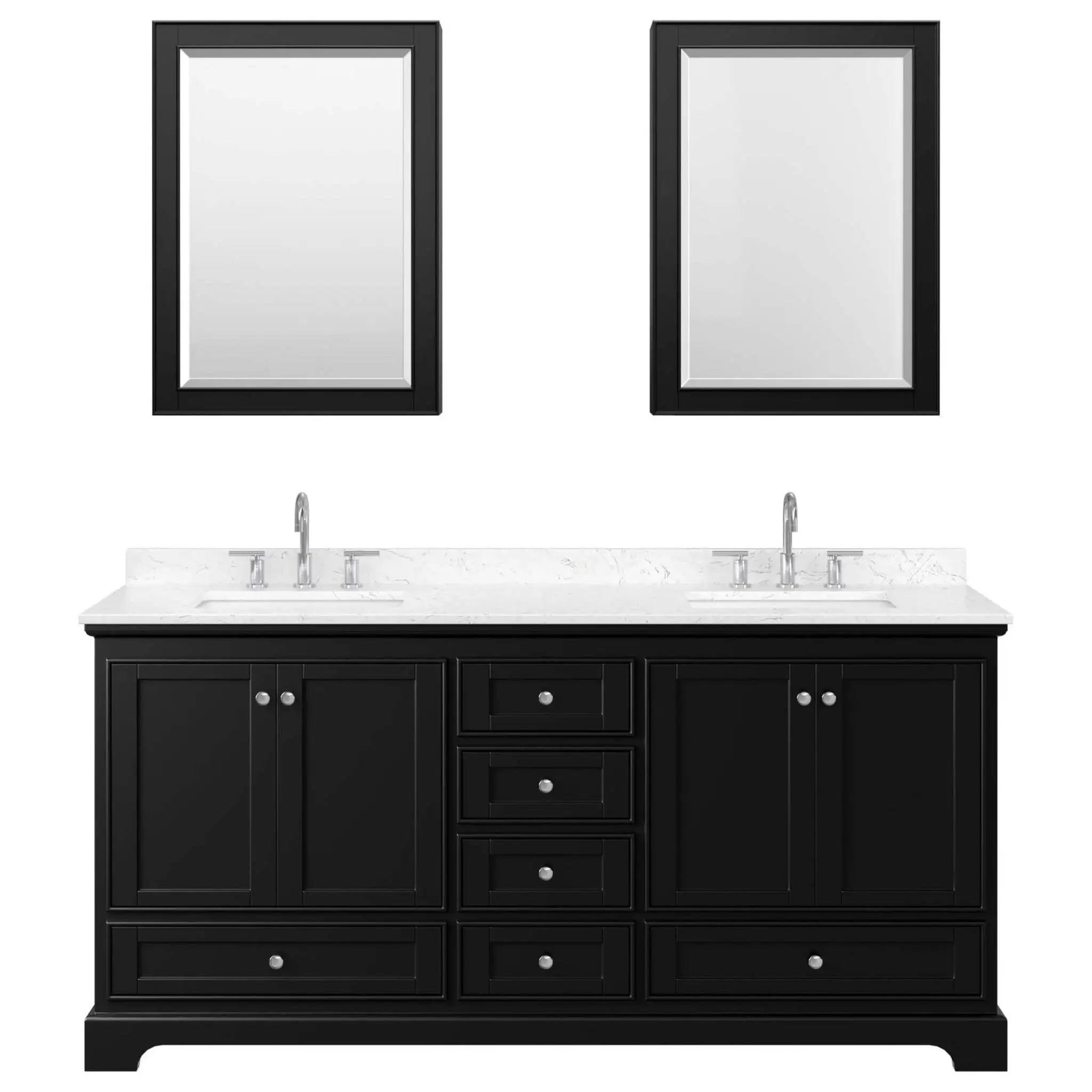 72" Deborah Double Bathroom Vanity in Dark Espresso with Polished Chrome Trim & Medicine Cabinet by Wyndham