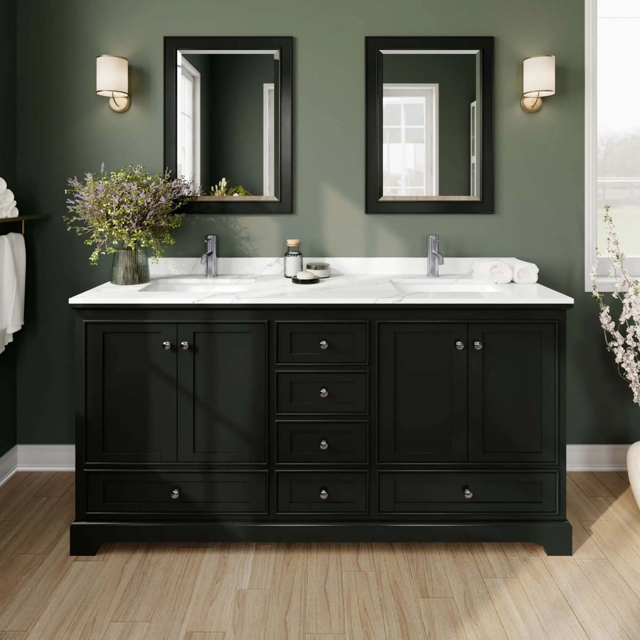 72" Deborah Double Bathroom Vanity in Dark Espresso with Polished Chrome Trim & Medicine Cabinet by Wyndham