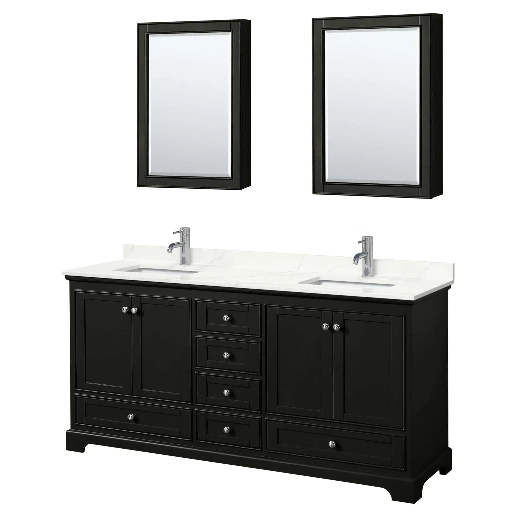 72" Deborah Double Bathroom Vanity in Dark Espresso with Polished Chrome Trim & Medicine Cabinet by Wyndham