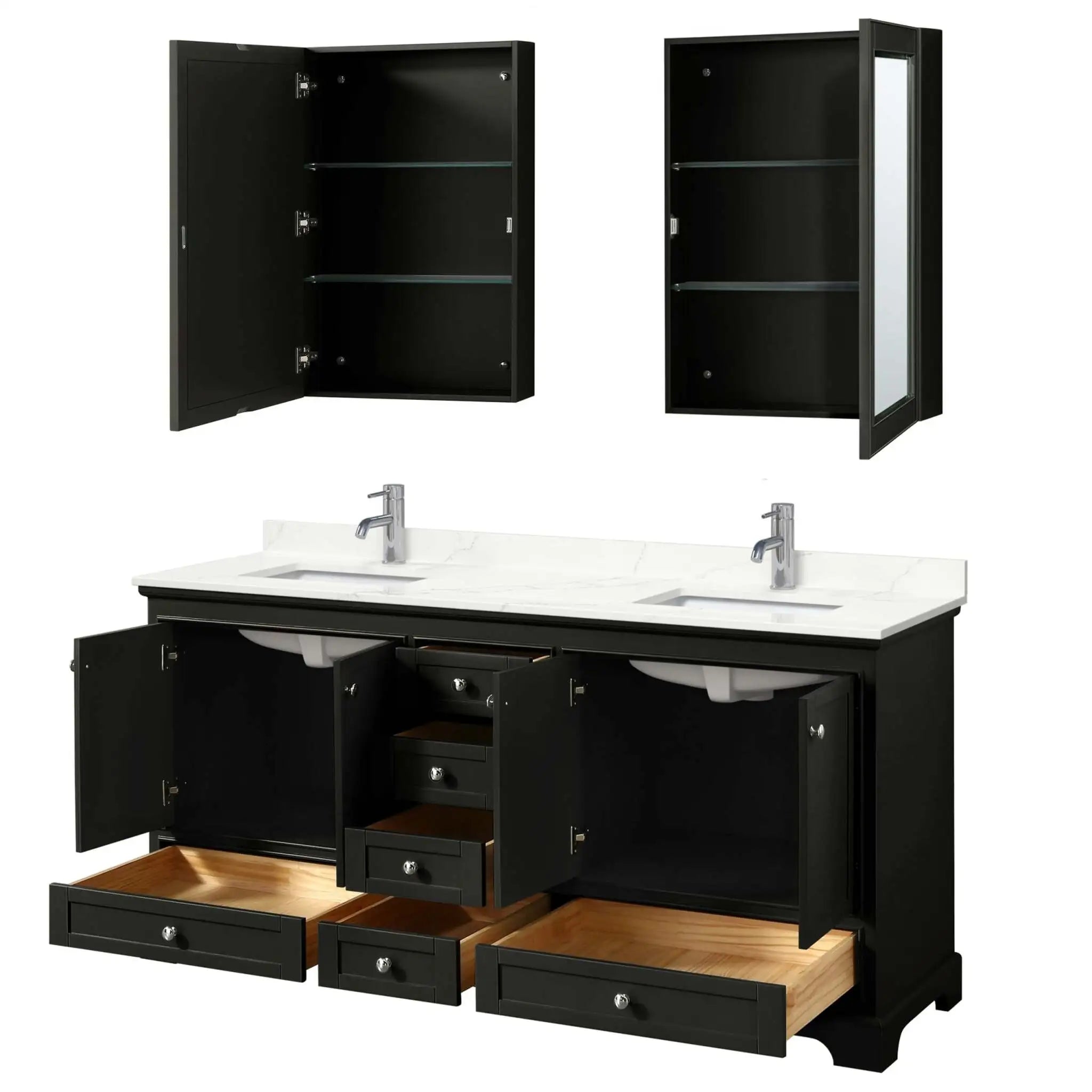 72" Deborah Double Bathroom Vanity in Dark Espresso with Polished Chrome Trim & Medicine Cabinet by Wyndham