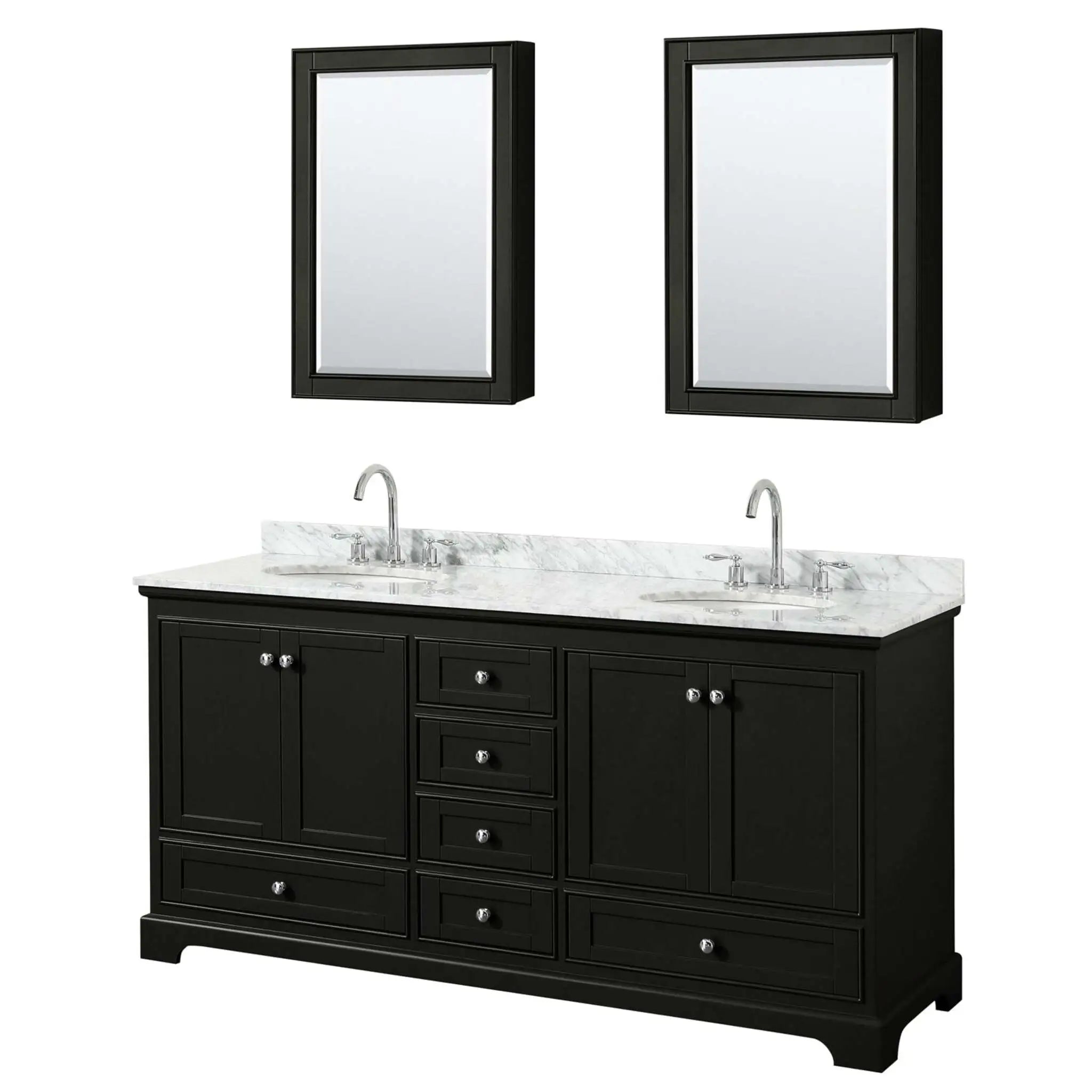 72" Deborah Double Bathroom Vanity in Dark Espresso with Polished Chrome Trim & Medicine Cabinet by Wyndham