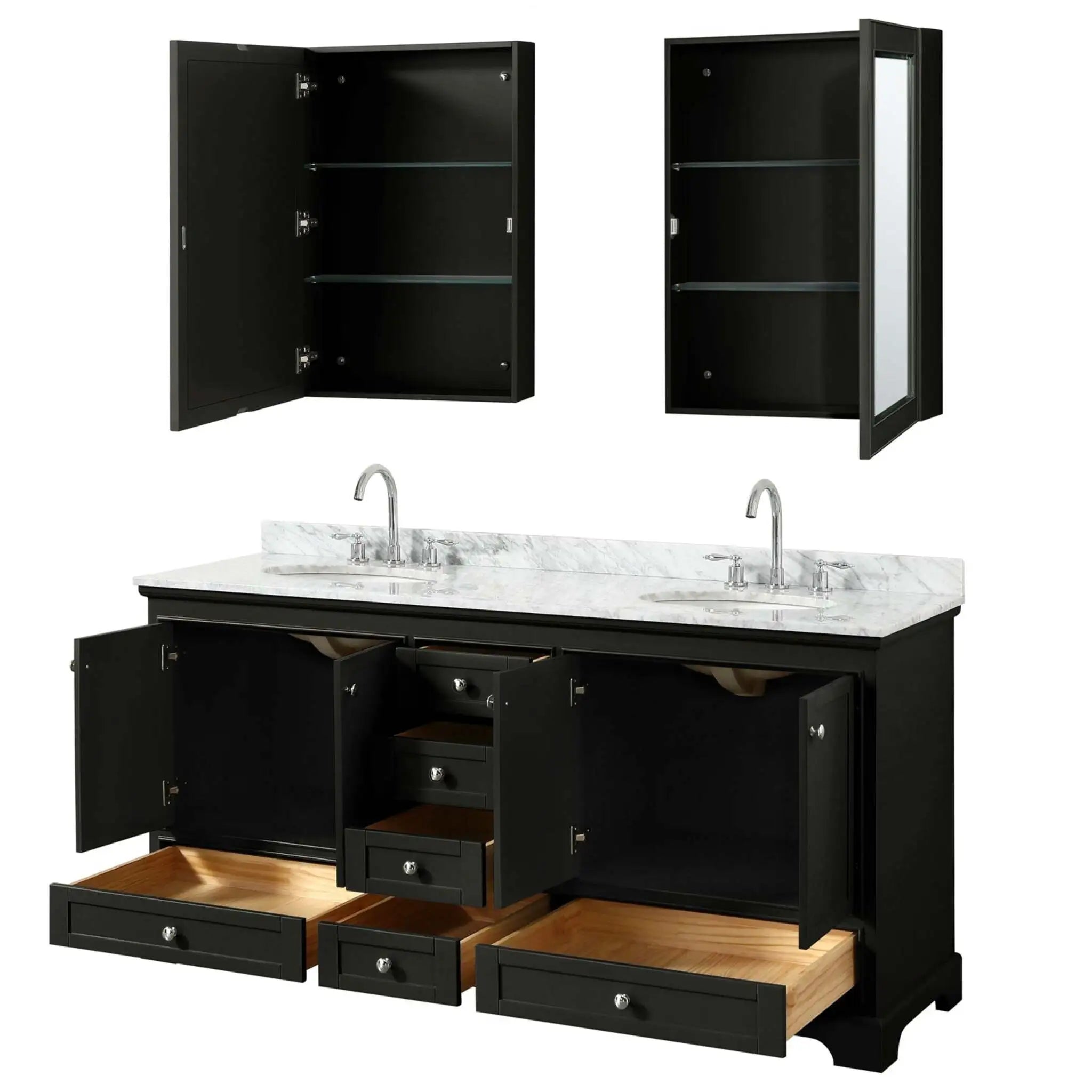 72" Deborah Double Bathroom Vanity in Dark Espresso with Polished Chrome Trim & Medicine Cabinet by Wyndham