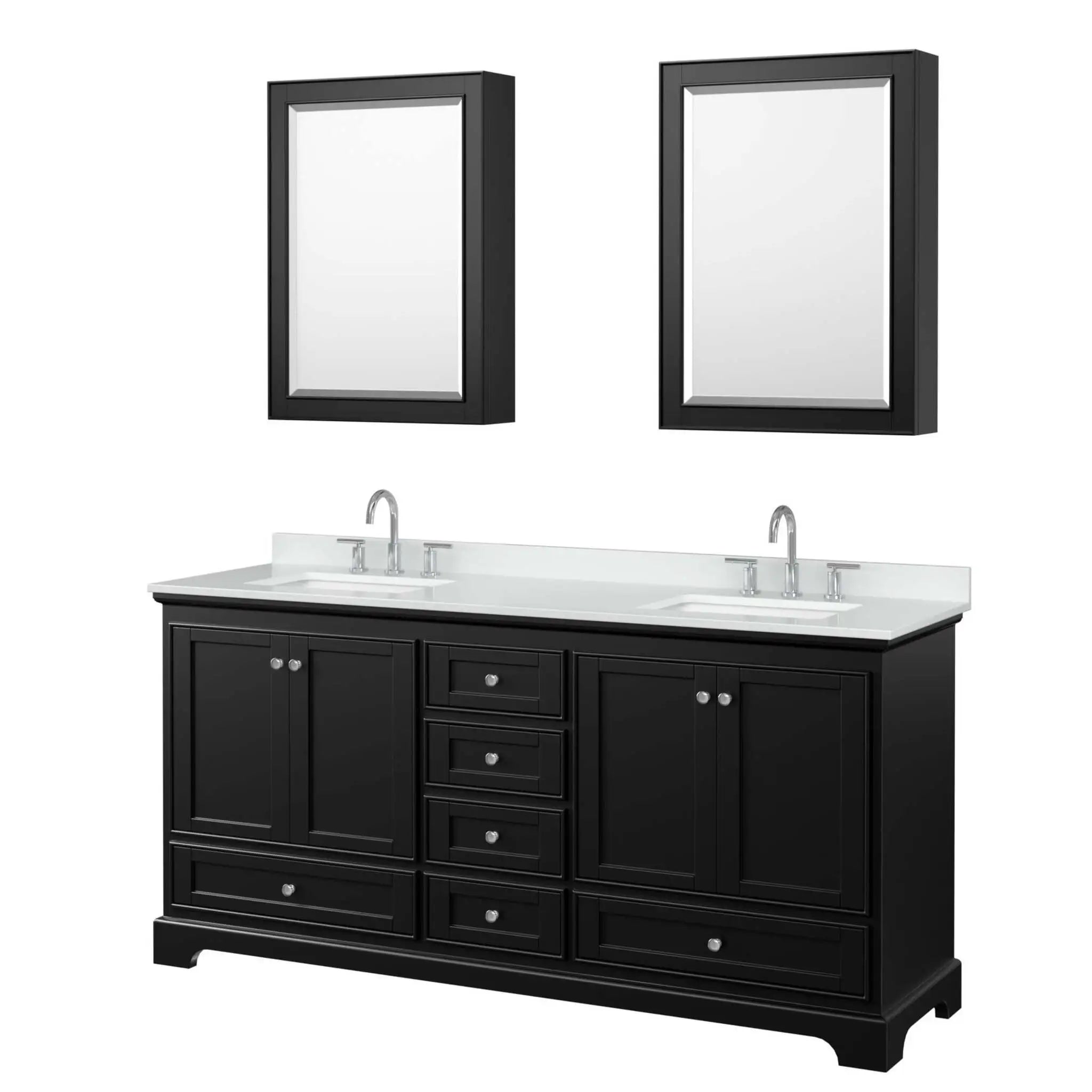 72" Deborah Double Bathroom Vanity in Dark Espresso with Polished Chrome Trim & Medicine Cabinet by Wyndham