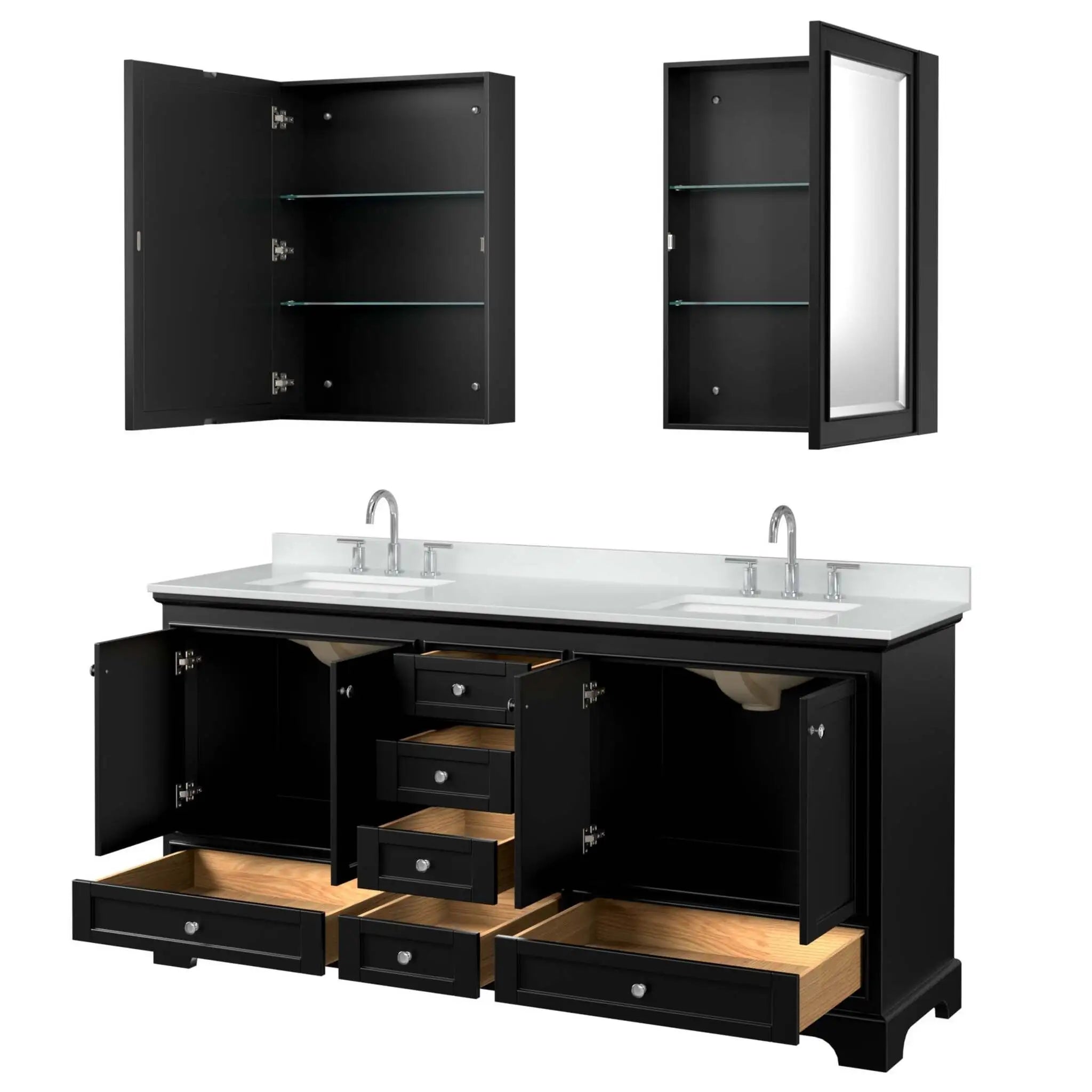 72" Deborah Double Bathroom Vanity in Dark Espresso with Polished Chrome Trim & Medicine Cabinet by Wyndham