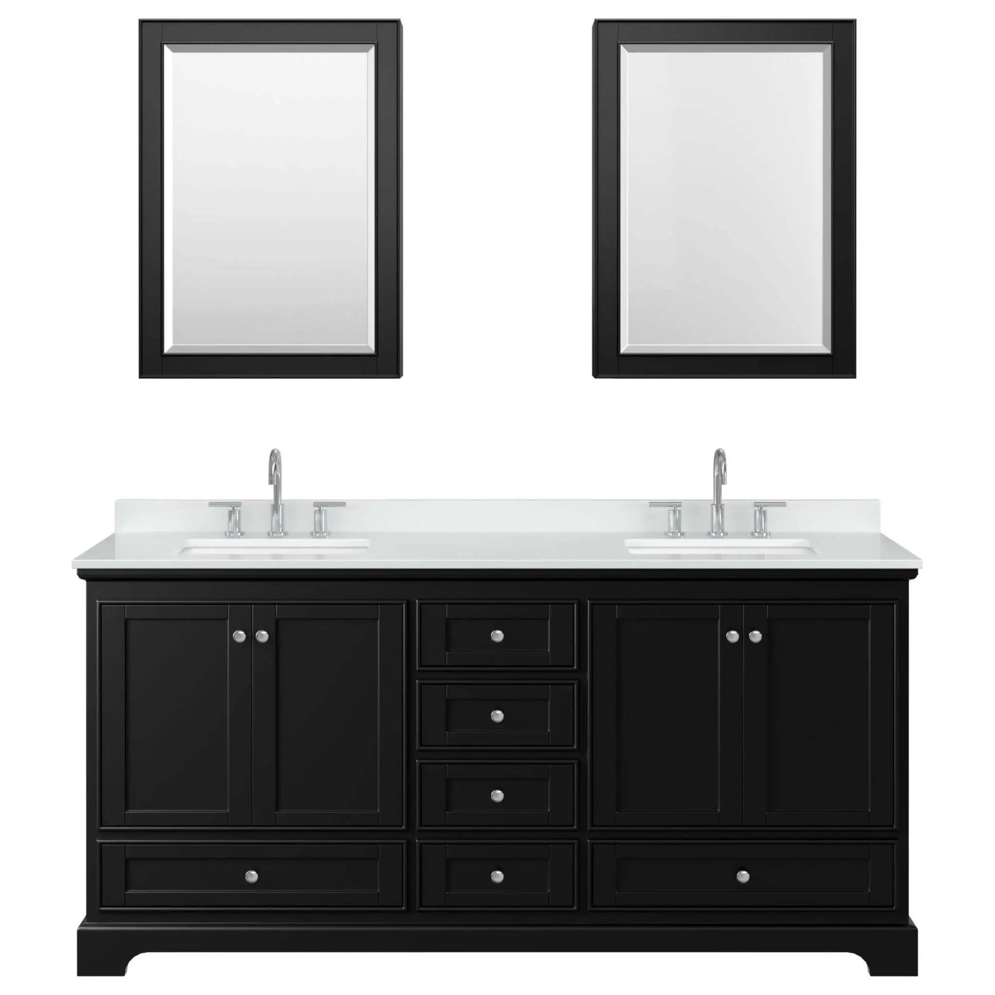72" Deborah Double Bathroom Vanity in Dark Espresso with Polished Chrome Trim & Medicine Cabinet by Wyndham