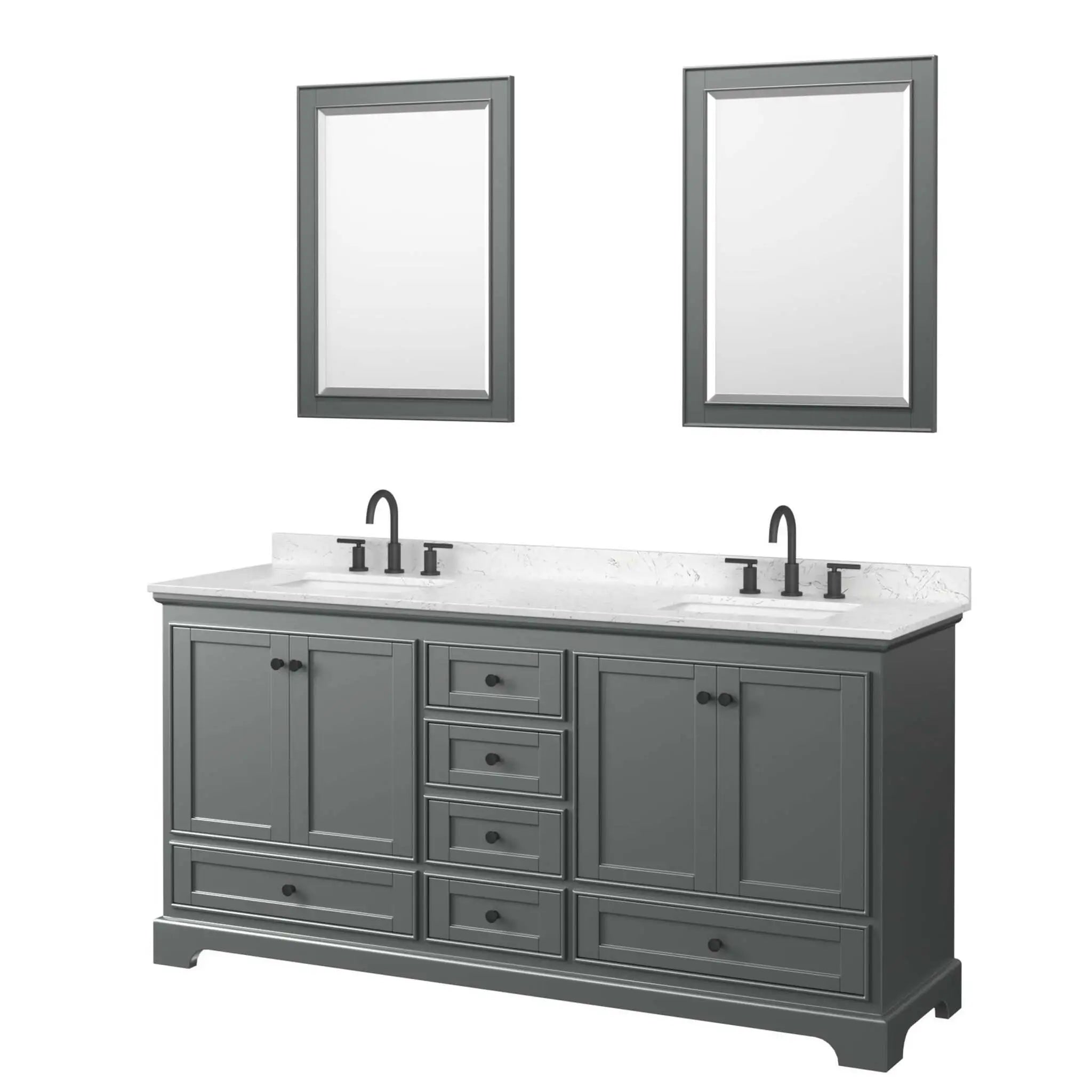 72" Deborah Double Bathroom Vanity in Dark Gray with Matte Black Trim & 24" Mirror by Wyndham