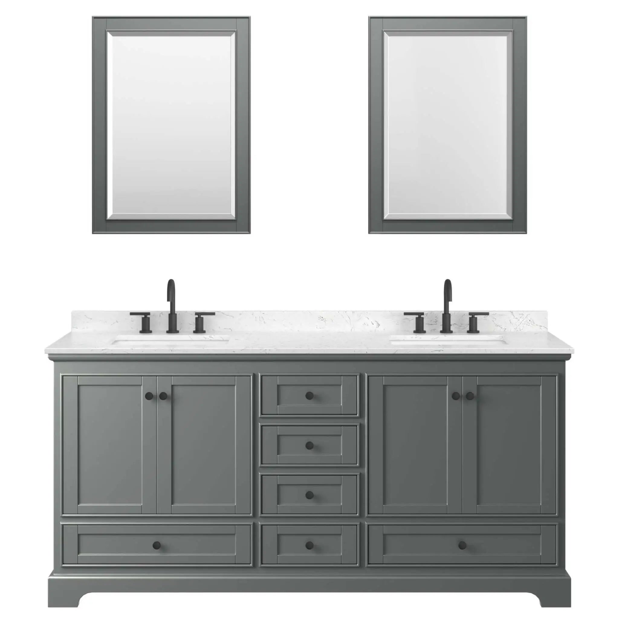 72" Deborah Double Bathroom Vanity in Dark Gray with Matte Black Trim & 24" Mirror by Wyndham