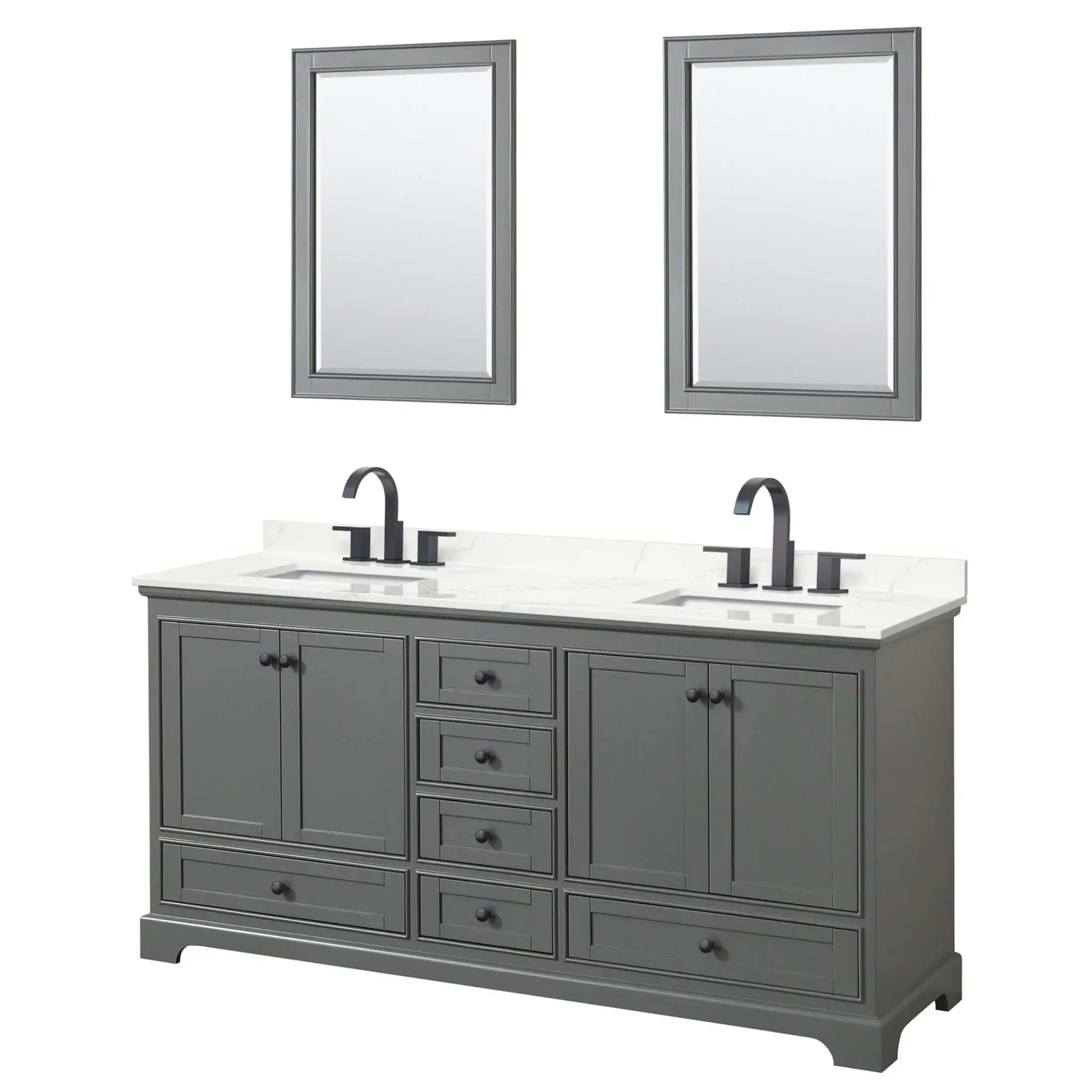 72" Deborah Double Bathroom Vanity in Dark Gray with Matte Black Trim & 24" Mirror by Wyndham