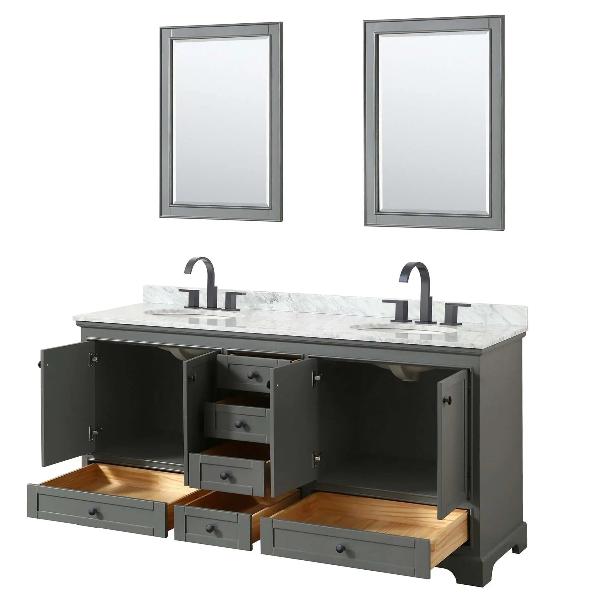 72" Deborah Double Bathroom Vanity in Dark Gray with Matte Black Trim & 24" Mirror by Wyndham