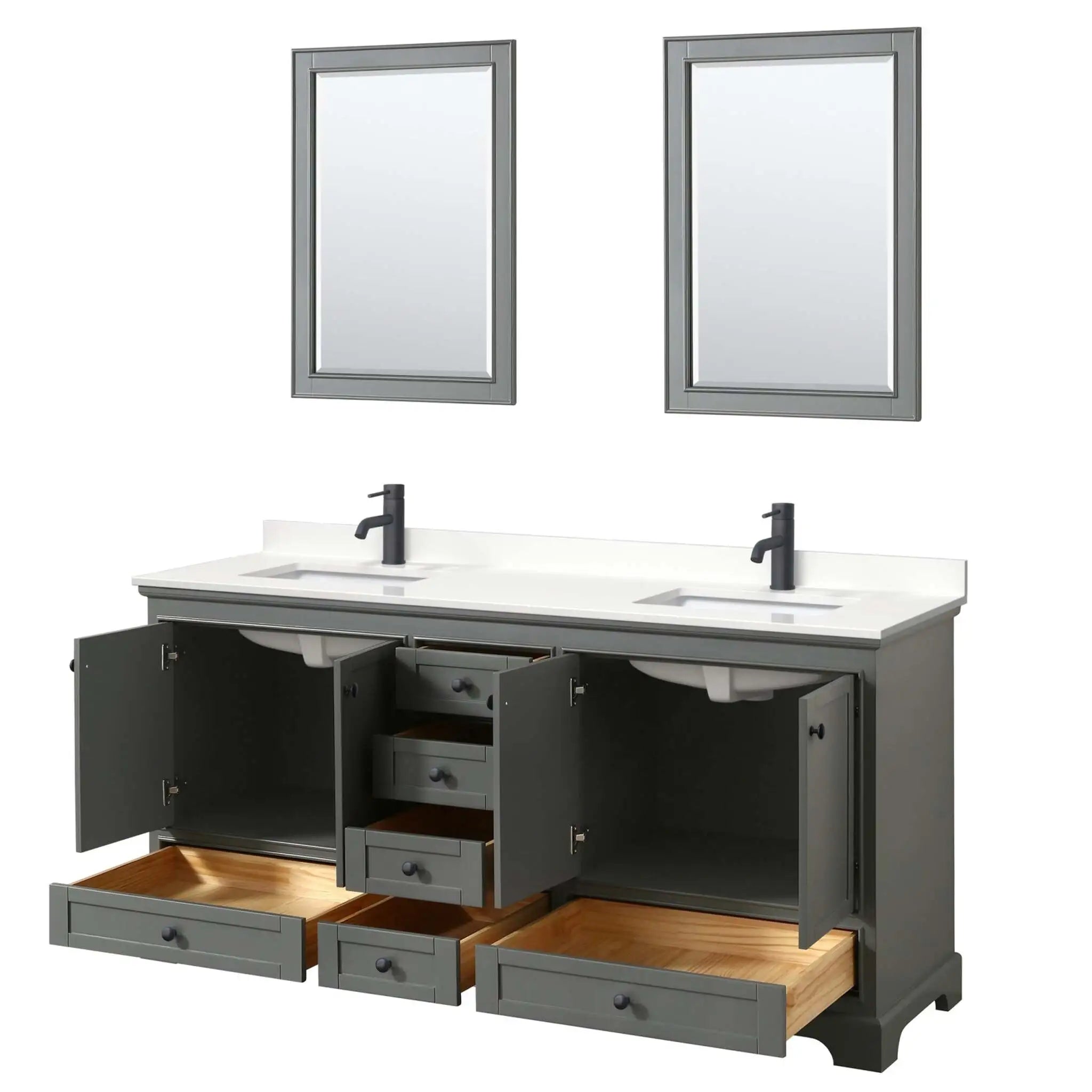 72" Deborah Double Bathroom Vanity in Dark Gray with Matte Black Trim & 24" Mirror by Wyndham