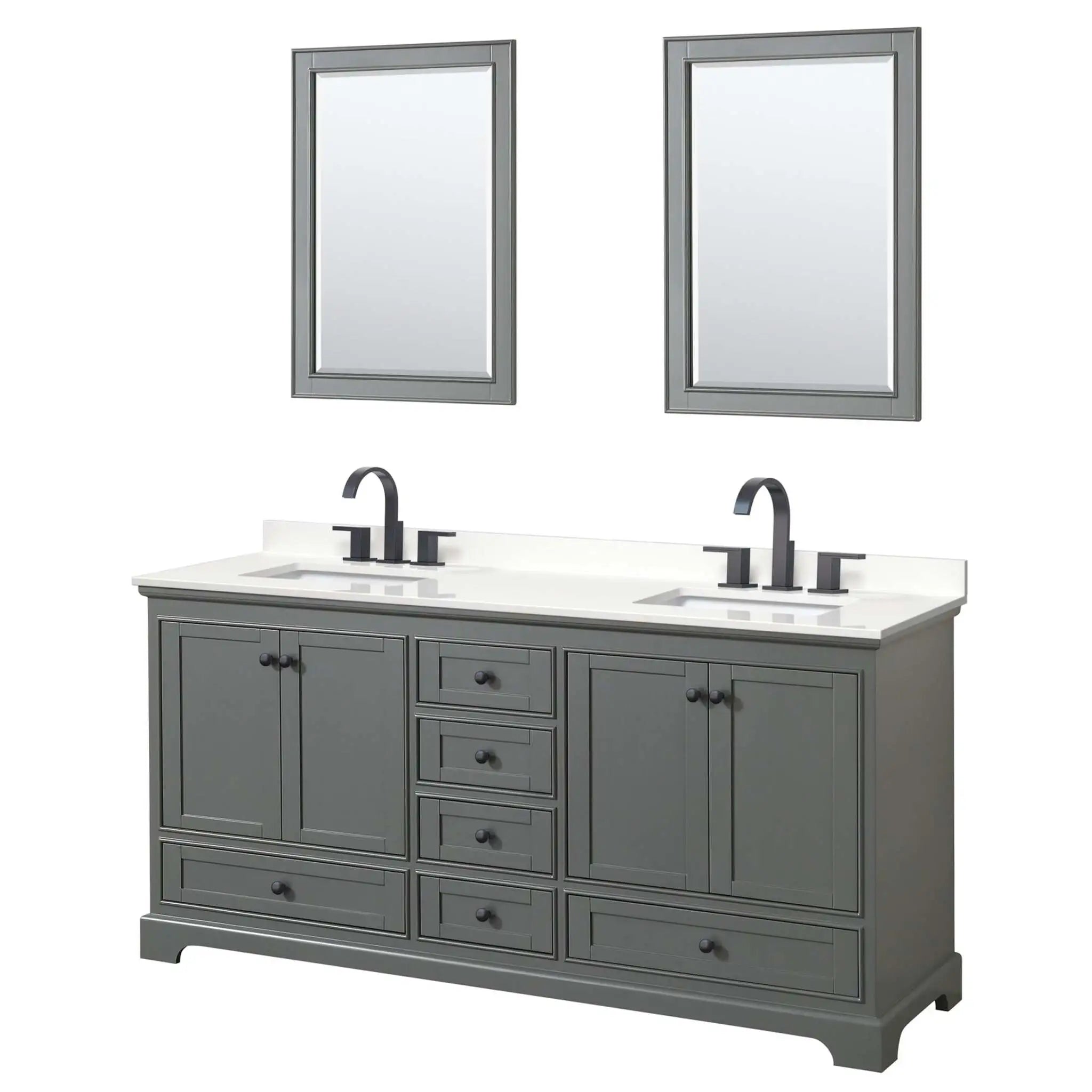 72" Deborah Double Bathroom Vanity in Dark Gray with Matte Black Trim & 24" Mirror by Wyndham