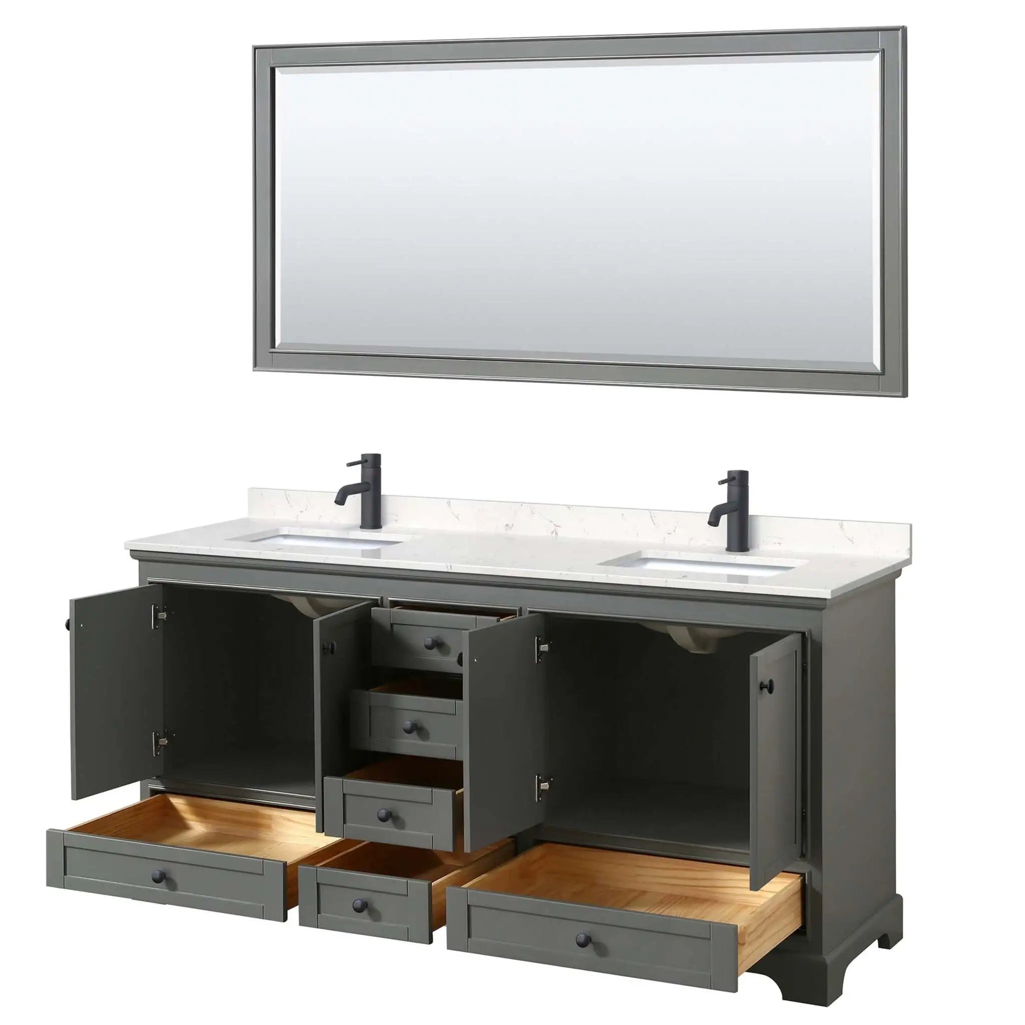 72" Deborah Double Bathroom Vanity in Dark Gray with Matte Black Trim & 70" Mirror by Wyndham
