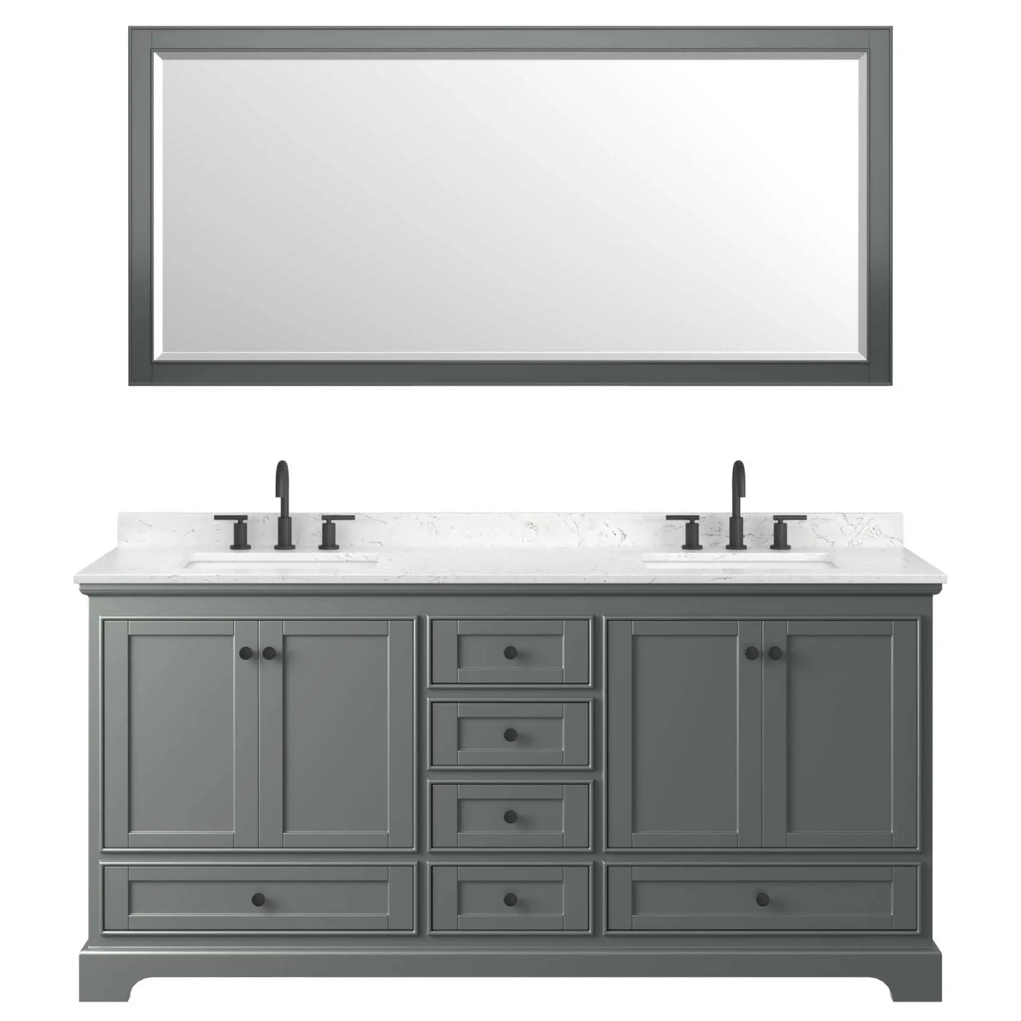 72" Deborah Double Bathroom Vanity in Dark Gray with Matte Black Trim & 70" Mirror by Wyndham