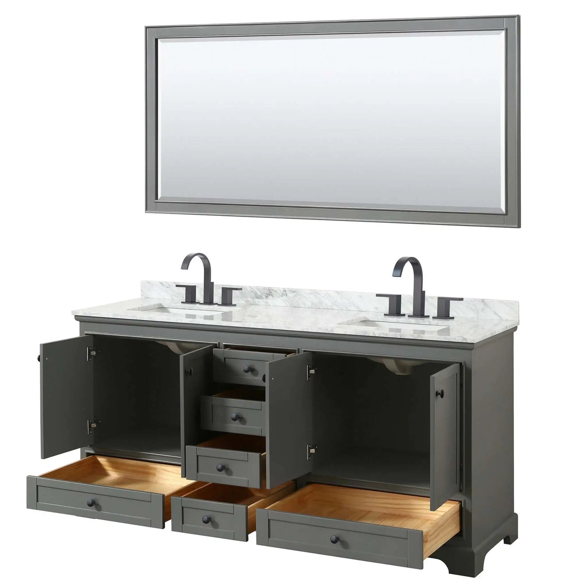 72" Deborah Double Bathroom Vanity in Dark Gray with Matte Black Trim & 70" Mirror by Wyndham