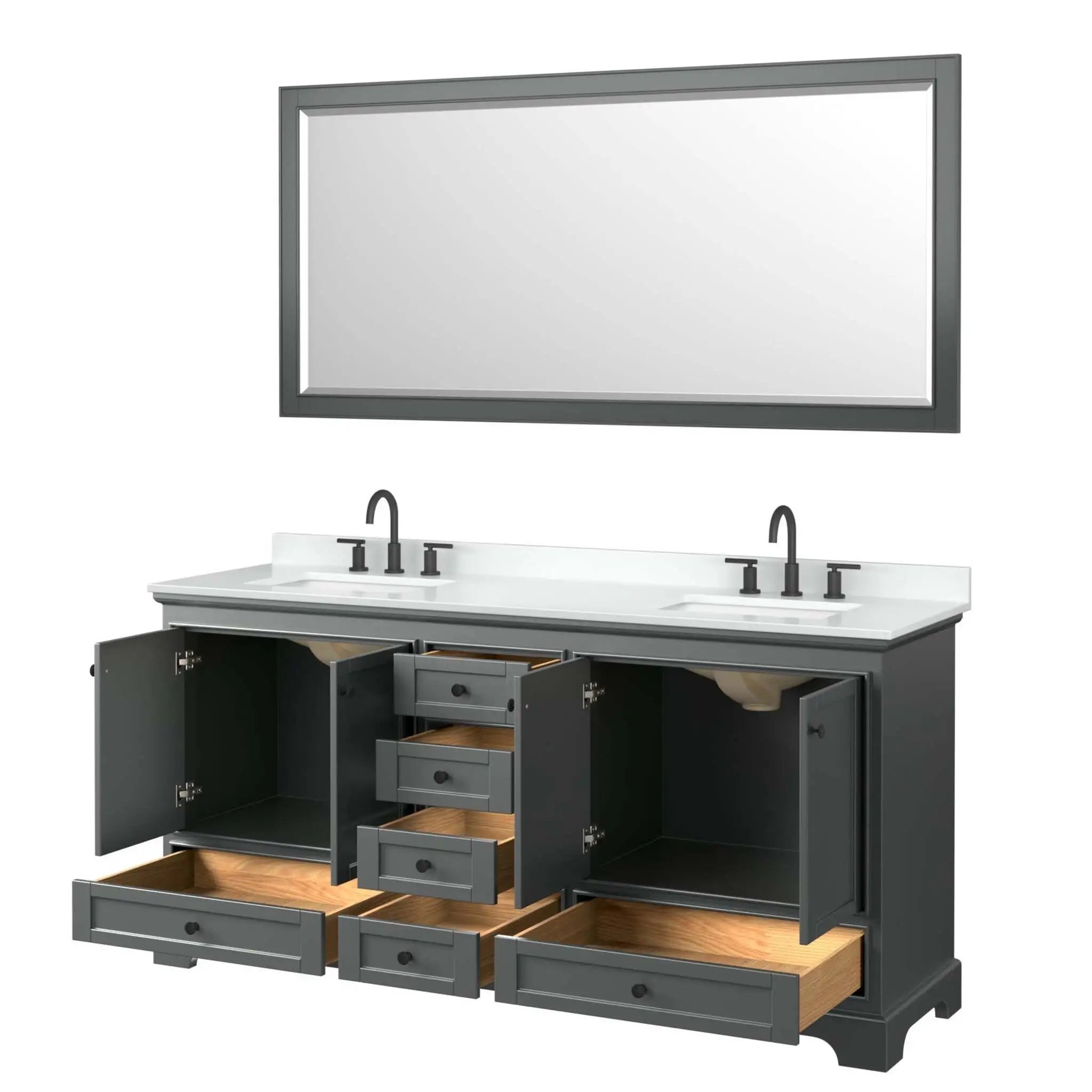 72" Deborah Double Bathroom Vanity in Dark Gray with Matte Black Trim & 70" Mirror by Wyndham