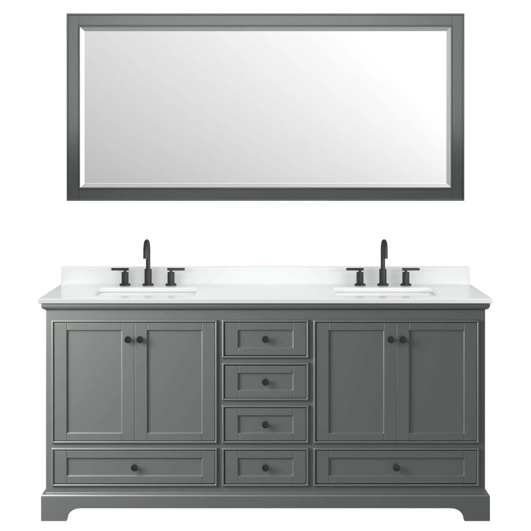 72" Deborah Double Bathroom Vanity in Dark Gray with Matte Black Trim & 70" Mirror by Wyndham