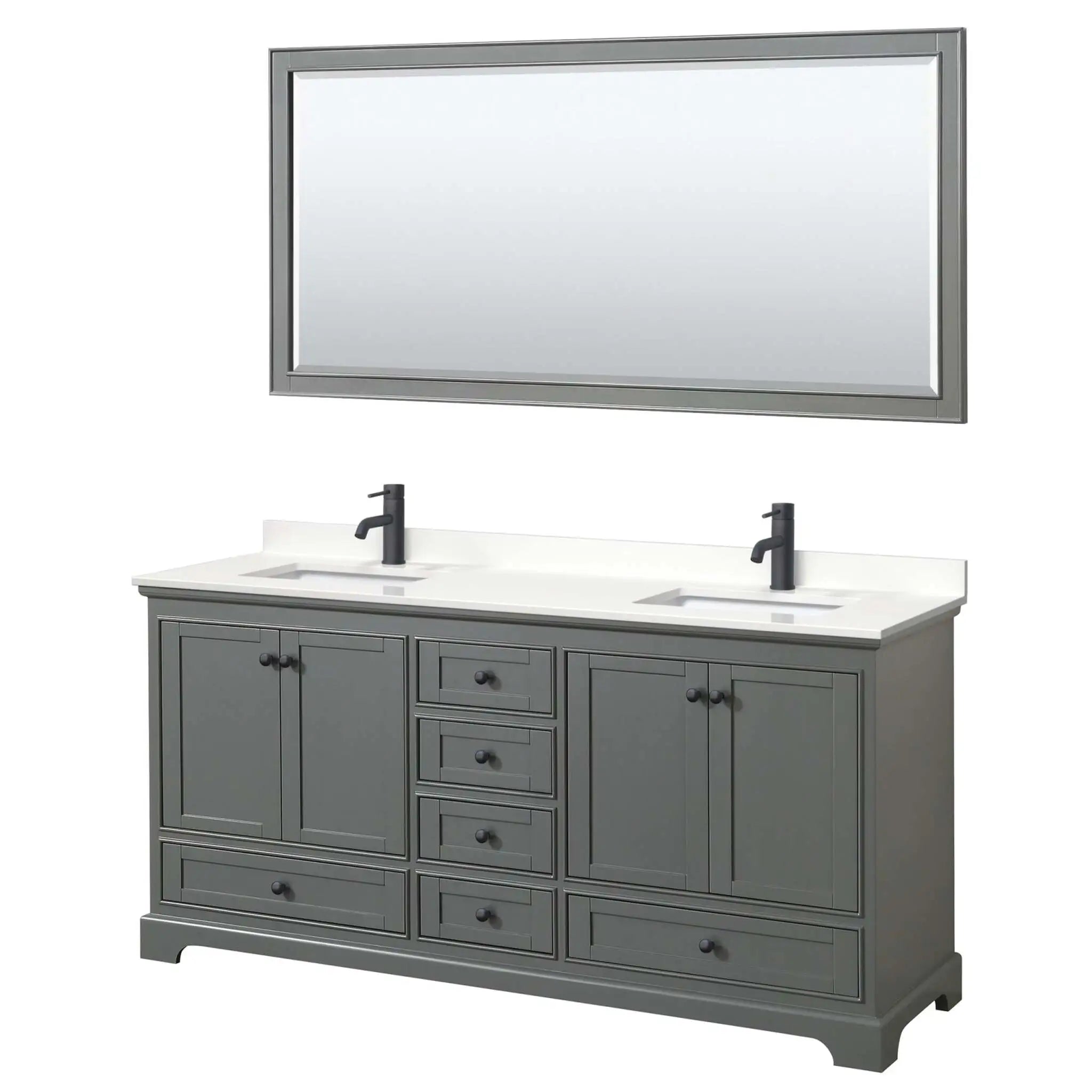 72" Deborah Double Bathroom Vanity in Dark Gray with Matte Black Trim & 70" Mirror by Wyndham
