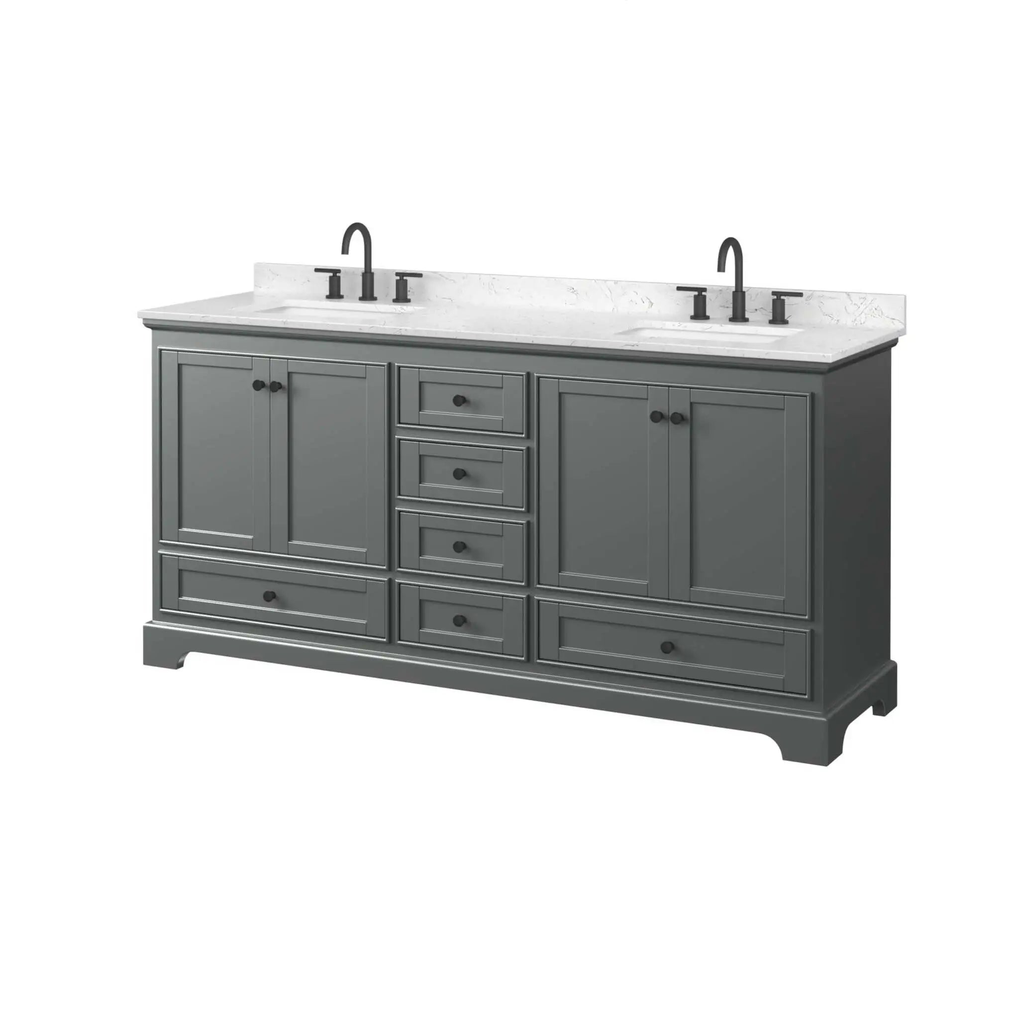 72" Deborah Double Bathroom Vanity in Dark Gray with Matte Black Trim by Wyndham