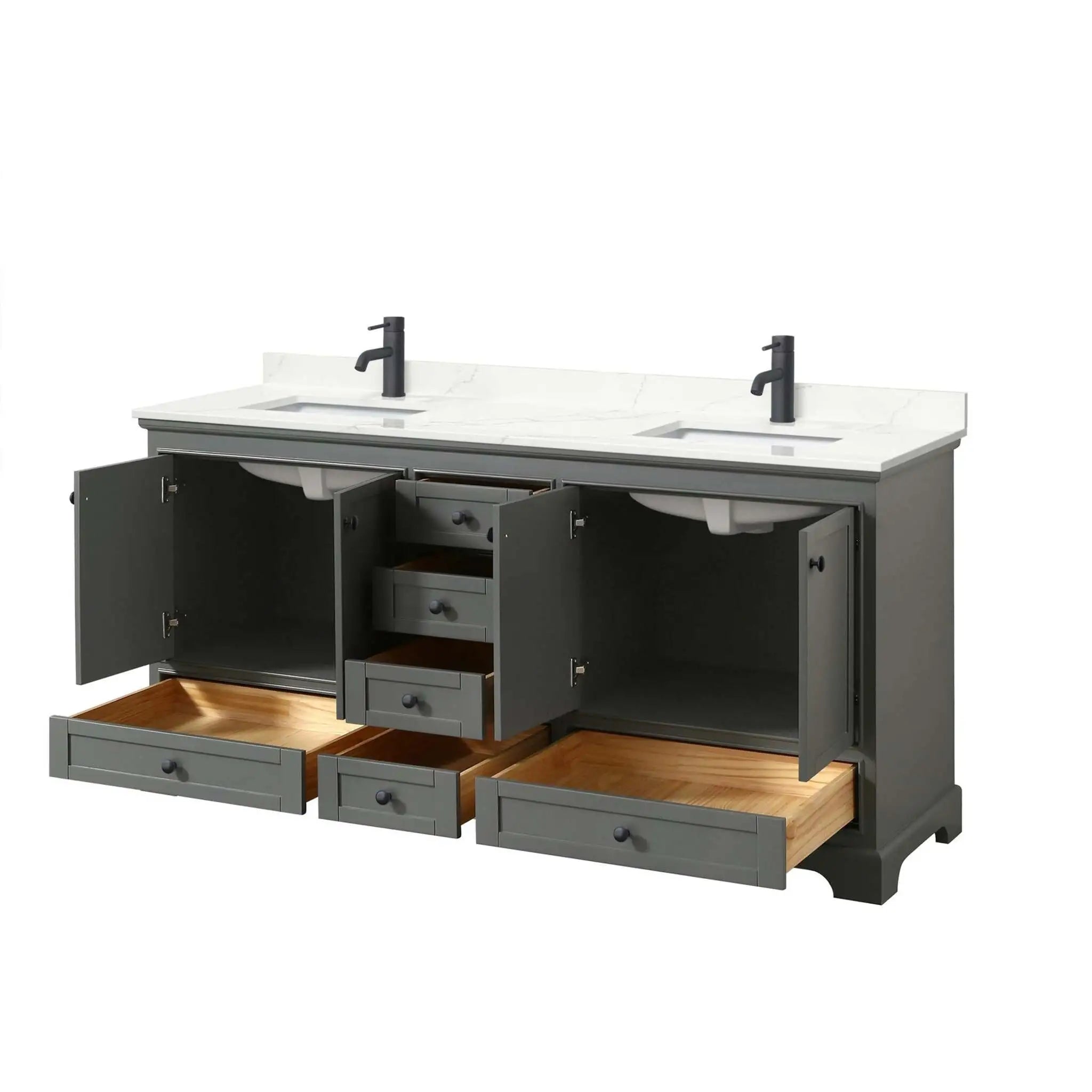 72" Deborah Double Bathroom Vanity in Dark Gray with Matte Black Trim by Wyndham