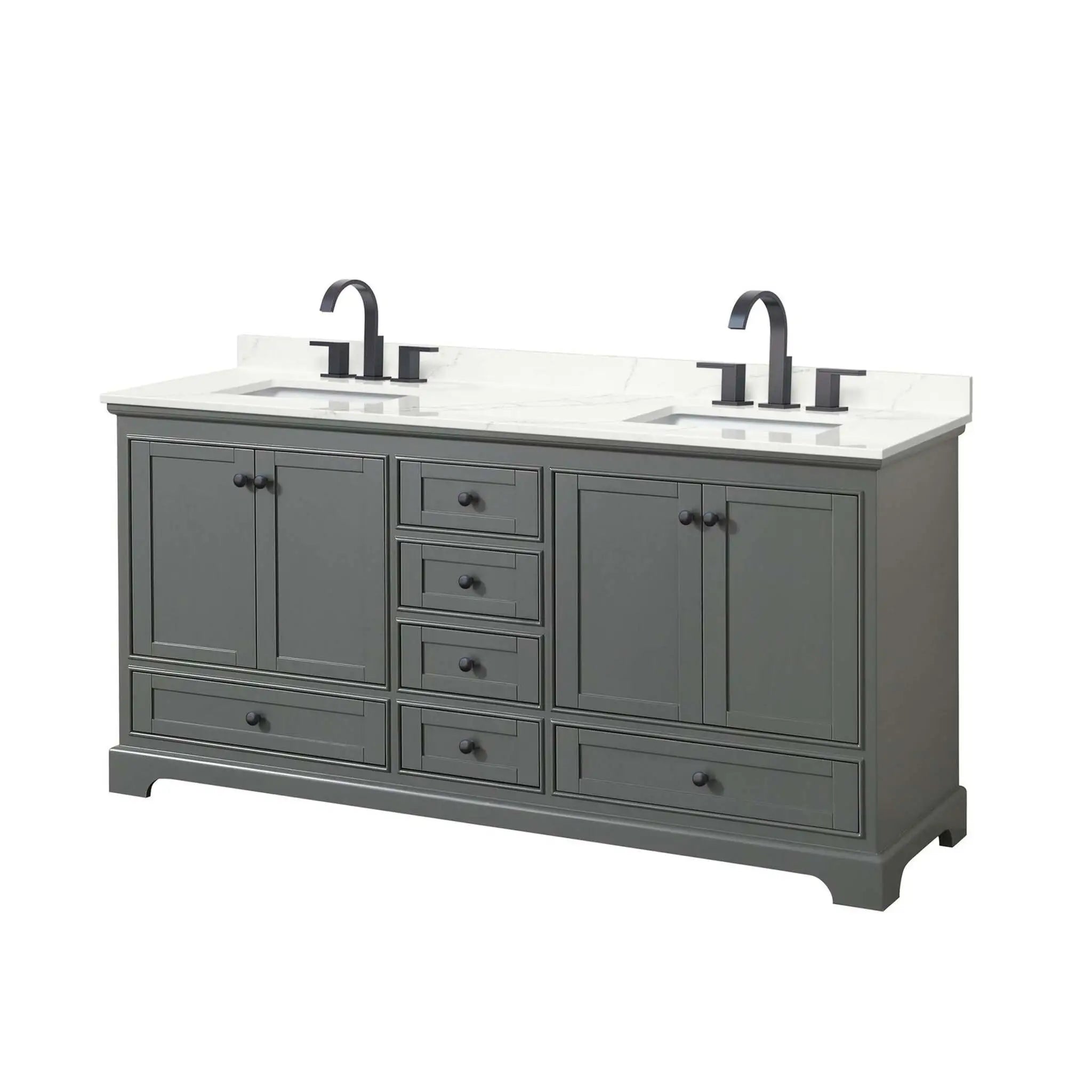 72" Deborah Double Bathroom Vanity in Dark Gray with Matte Black Trim by Wyndham