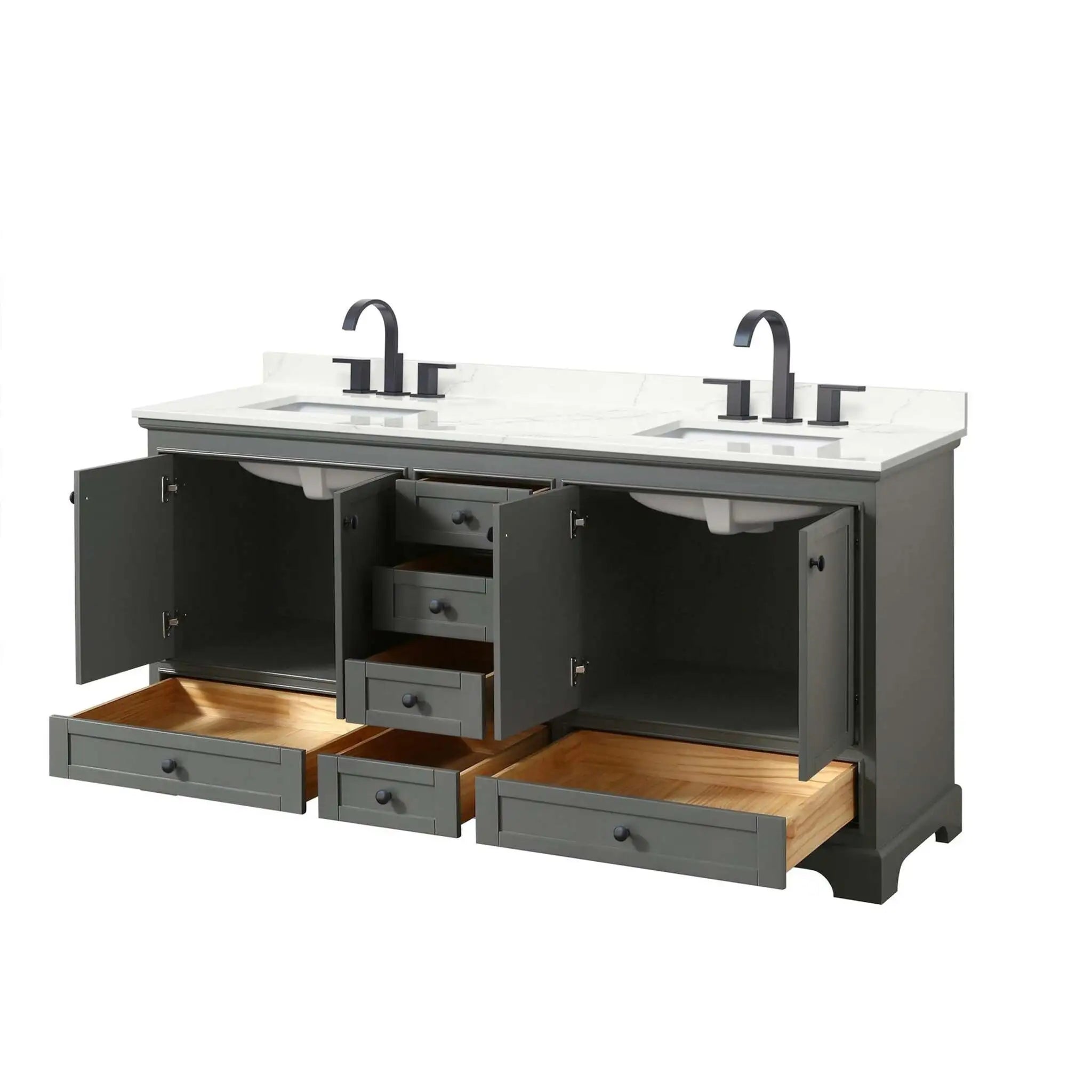 72" Deborah Double Bathroom Vanity in Dark Gray with Matte Black Trim by Wyndham