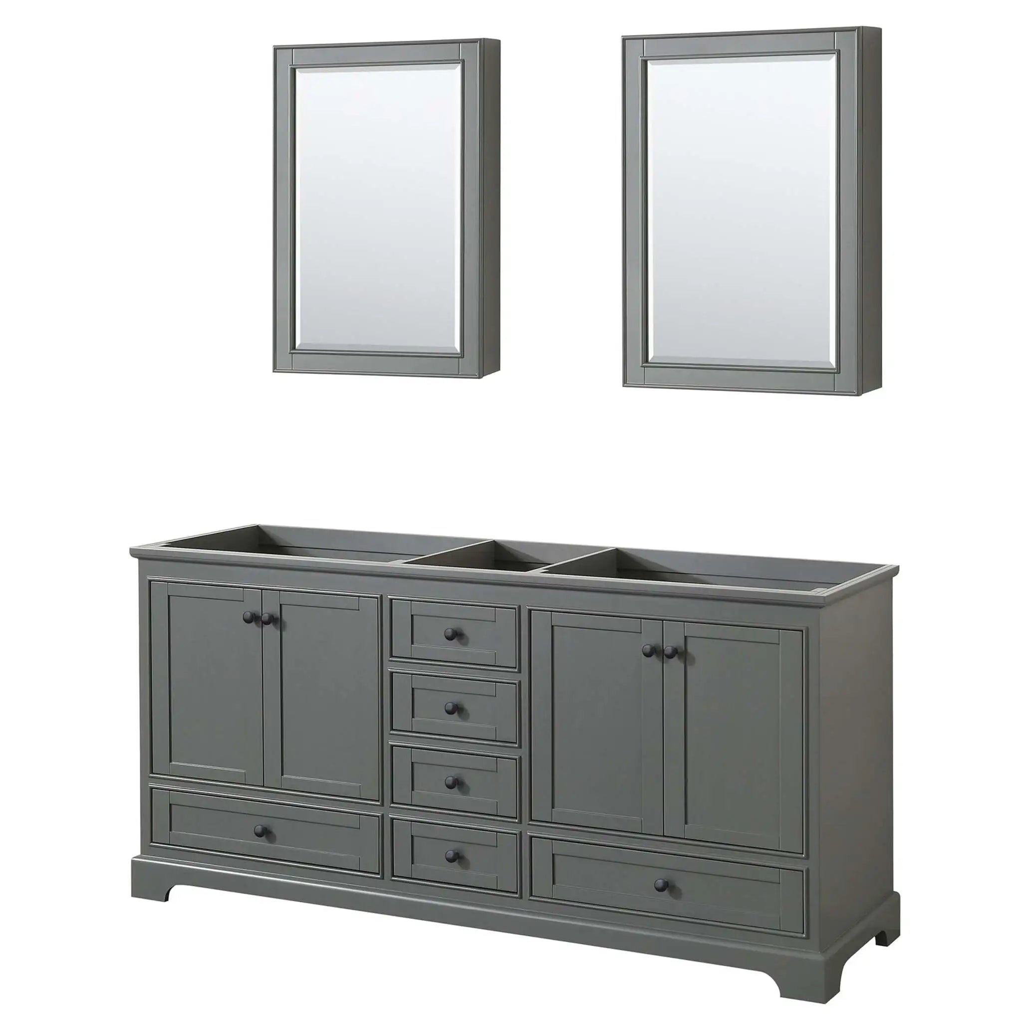 72" Deborah Double Bathroom Vanity in Dark Gray with Matte Black Trim & Medicine Cabinet by Wyndham