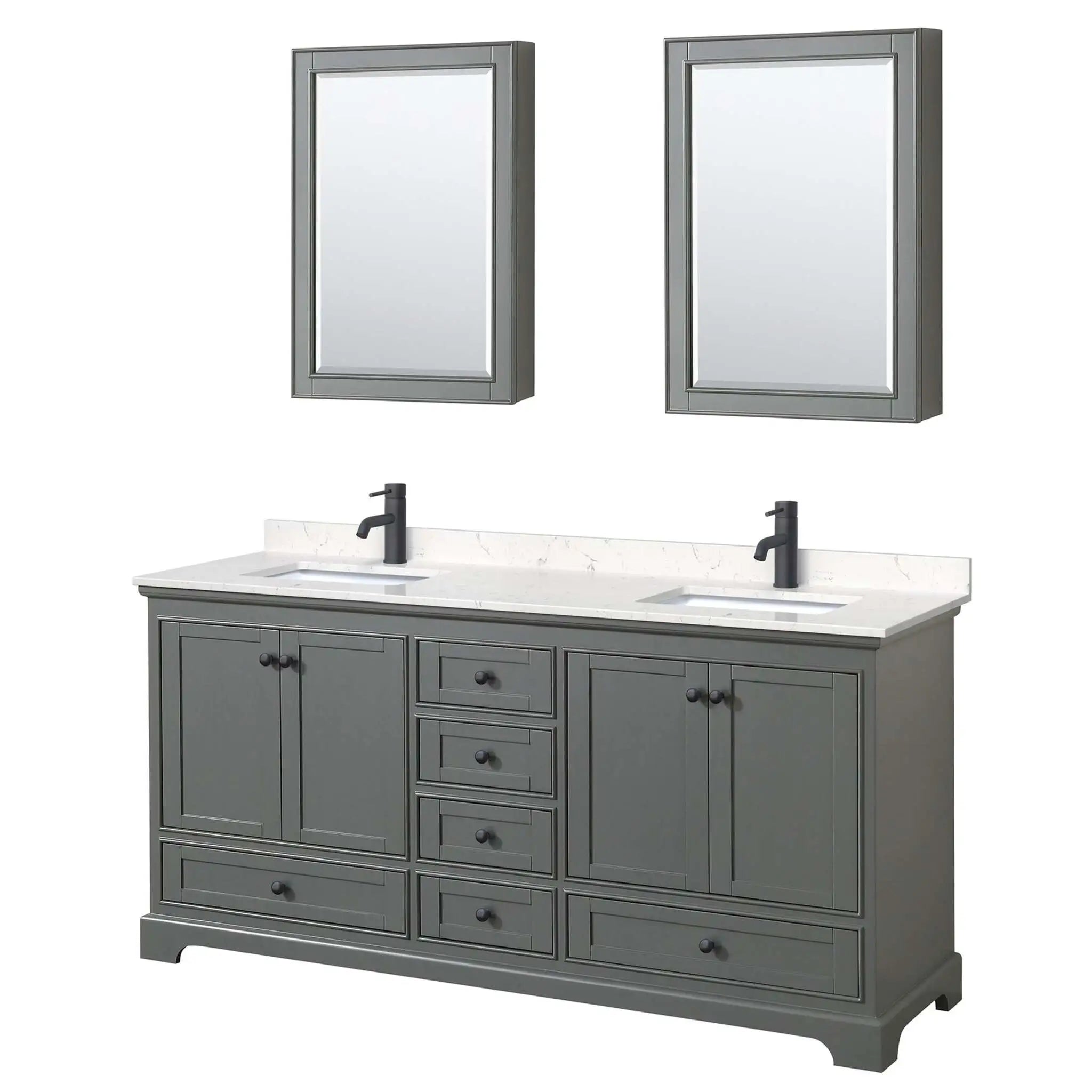 72" Deborah Double Bathroom Vanity in Dark Gray with Matte Black Trim & Medicine Cabinet by Wyndham