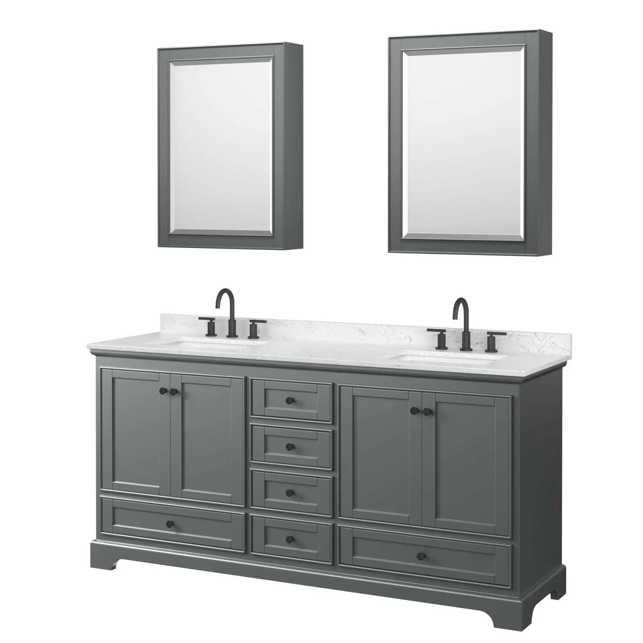 72" Deborah Double Bathroom Vanity in Dark Gray with Matte Black Trim & Medicine Cabinet by Wyndham