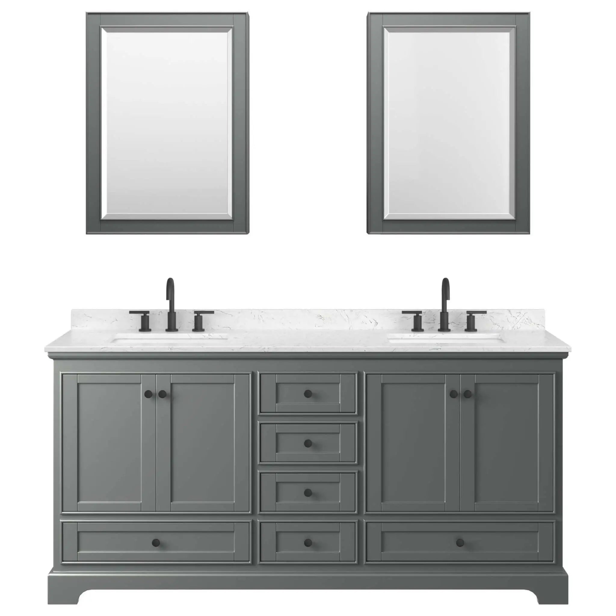 72" Deborah Double Bathroom Vanity in Dark Gray with Matte Black Trim & Medicine Cabinet by Wyndham