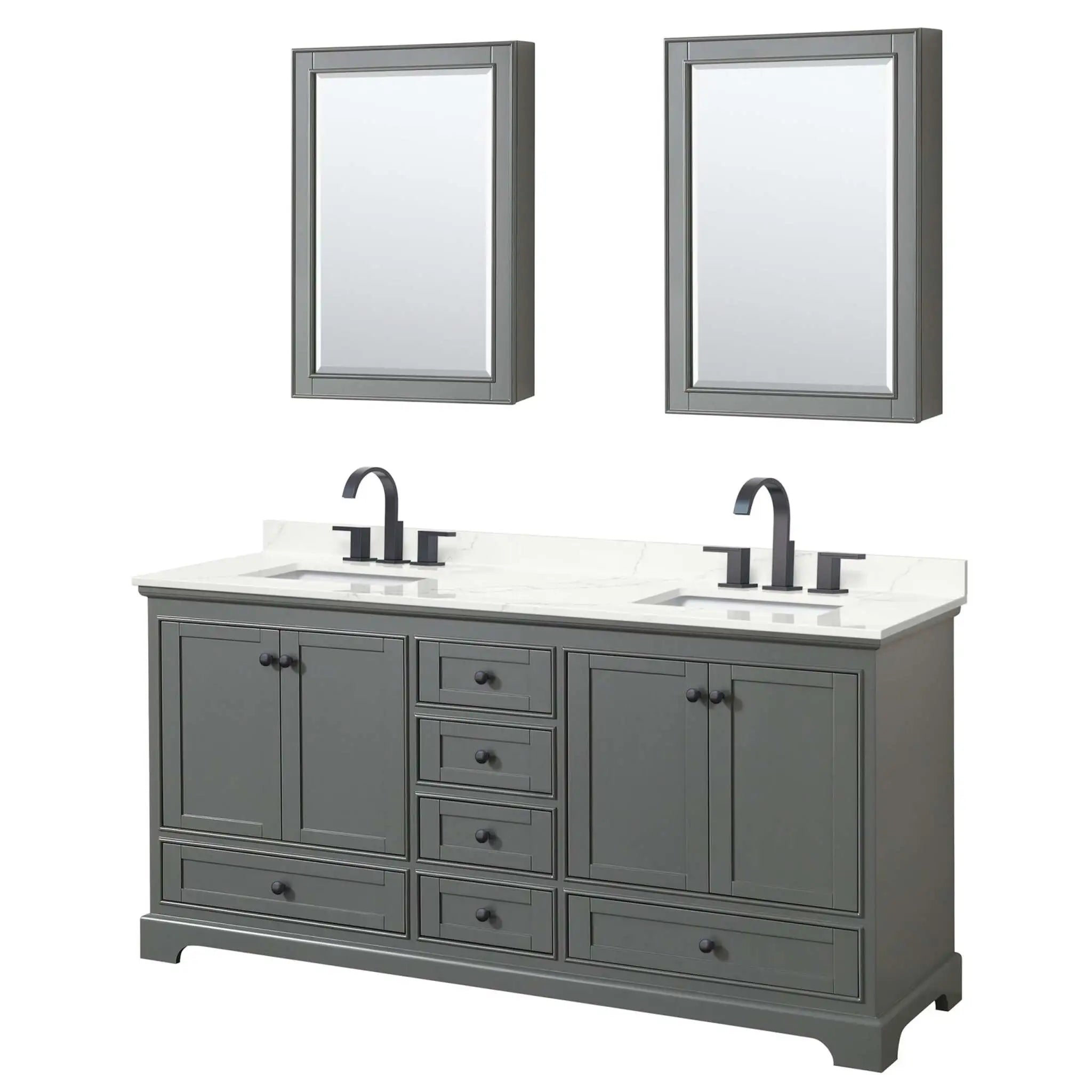 72" Deborah Double Bathroom Vanity in Dark Gray with Matte Black Trim & Medicine Cabinet by Wyndham