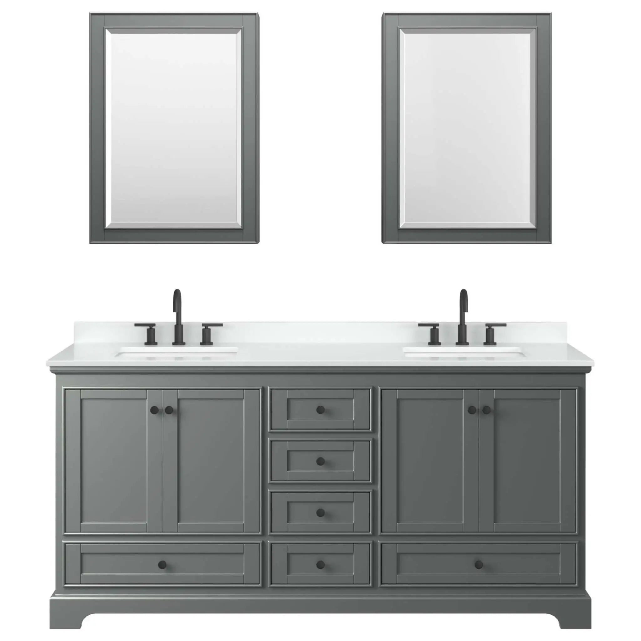 72" Deborah Double Bathroom Vanity in Dark Gray with Matte Black Trim & Medicine Cabinet by Wyndham