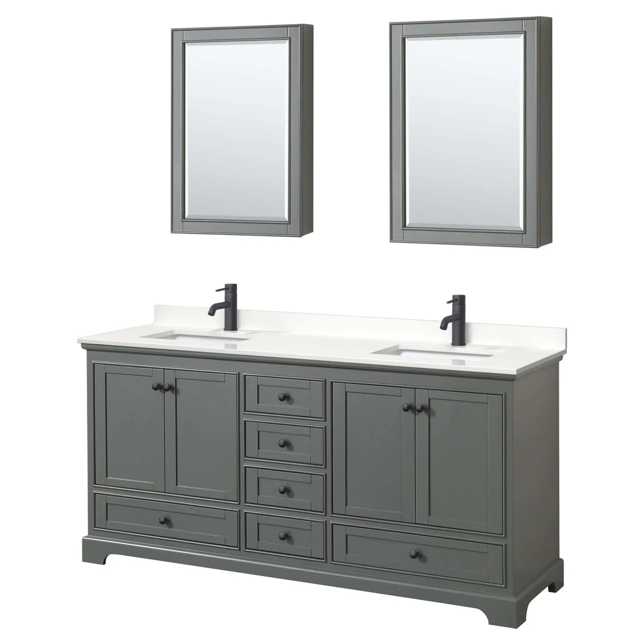 72" Deborah Double Bathroom Vanity in Dark Gray with Matte Black Trim & Medicine Cabinet by Wyndham
