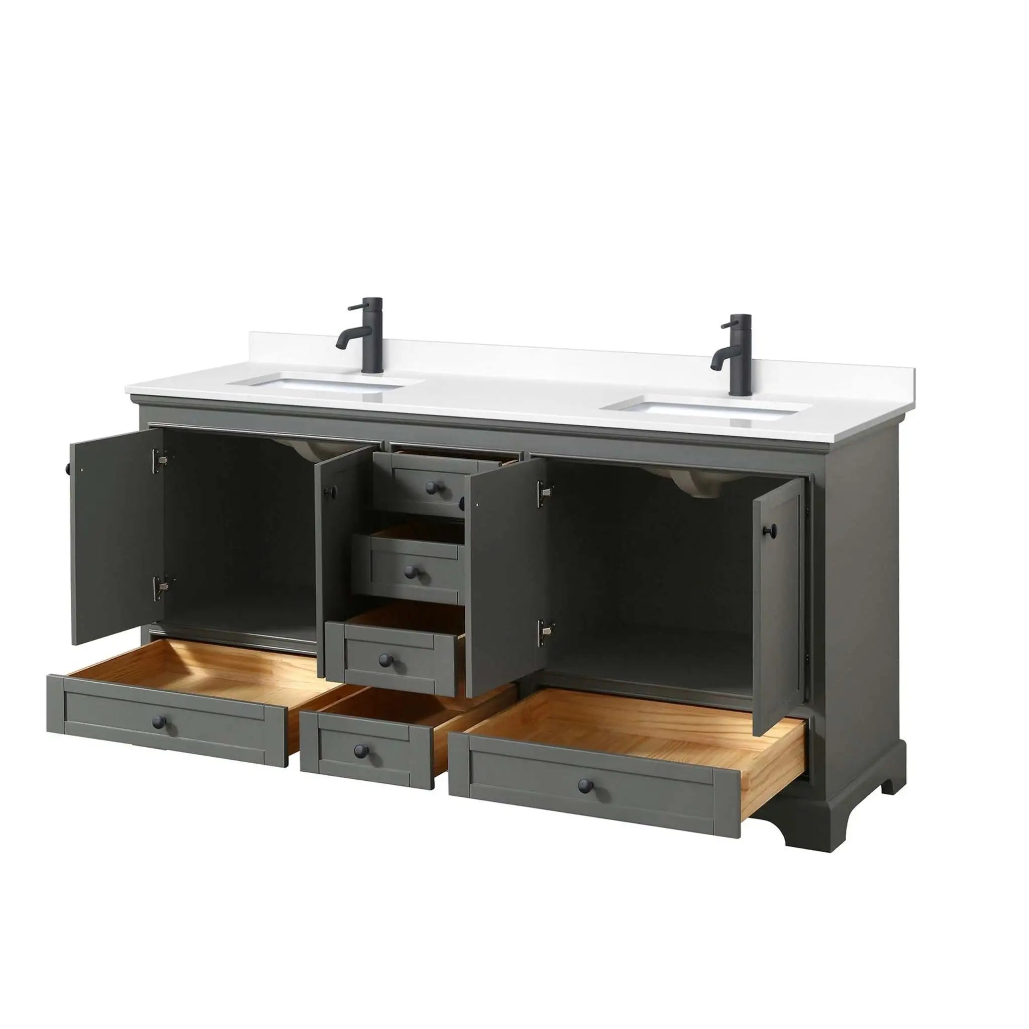 72" Deborah Double Bathroom Vanity in Dark Gray with Matte Black Trim by Wyndham