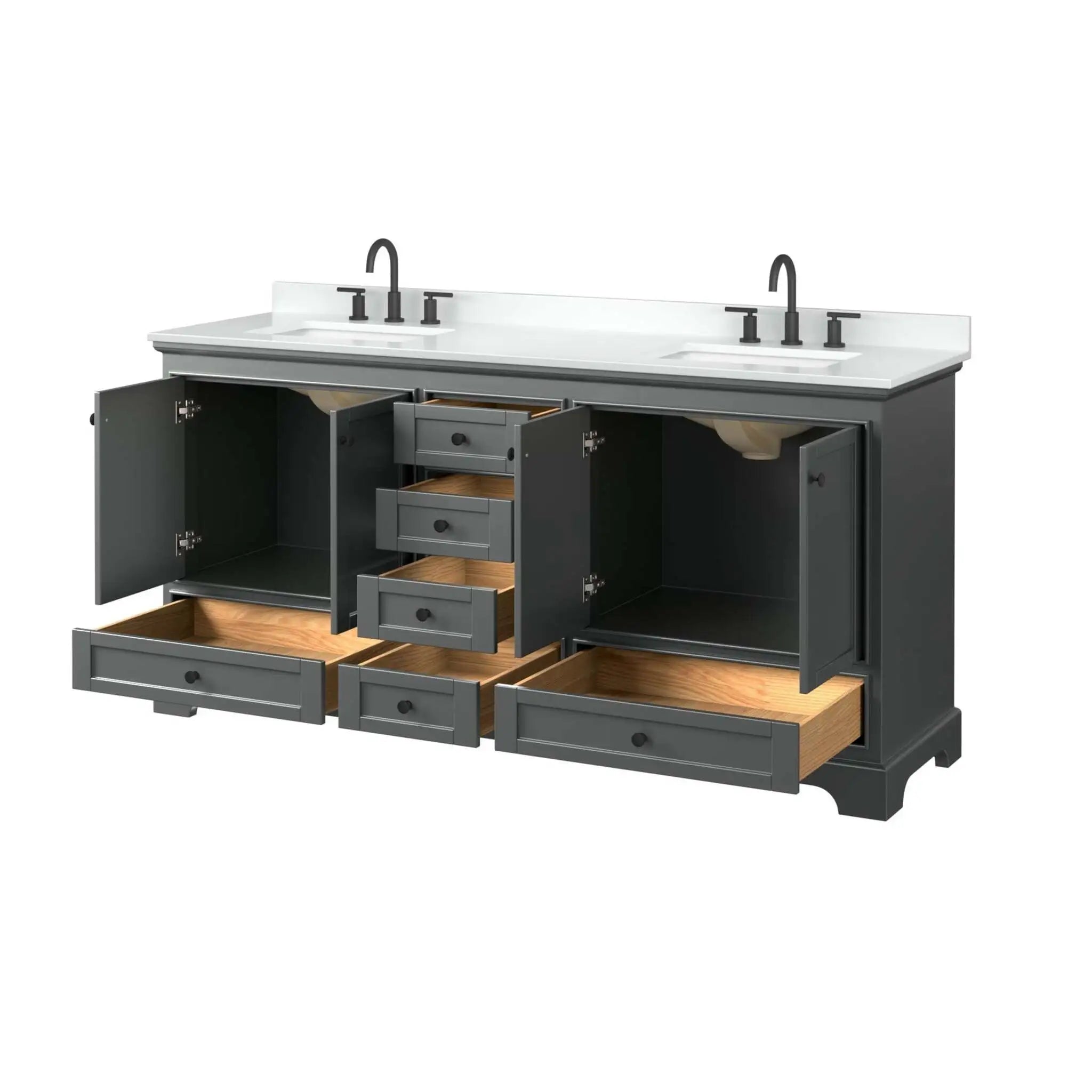72" Deborah Double Bathroom Vanity in Dark Gray with Matte Black Trim by Wyndham