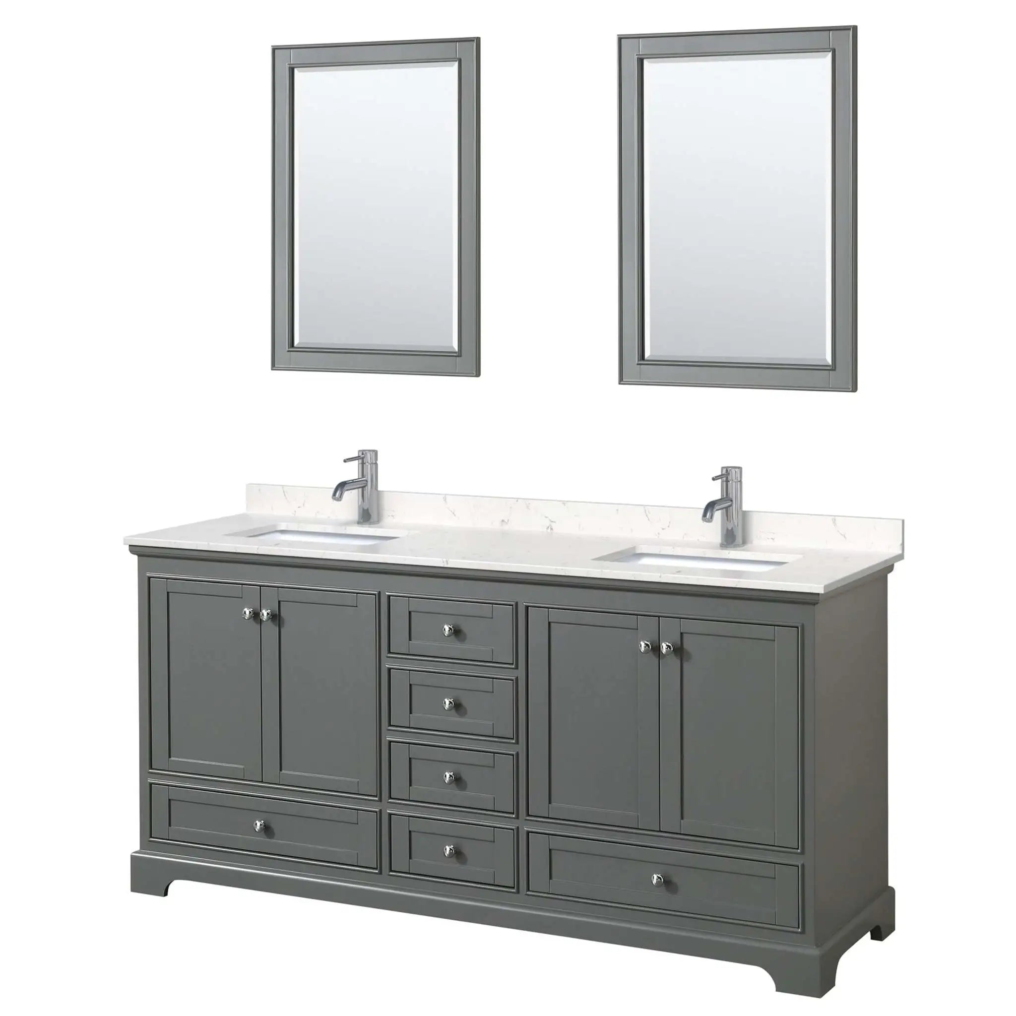72" Deborah Double Bathroom Vanity in Dark Gray with Polished Chrome Trim & 24" Mirror by Wyndham