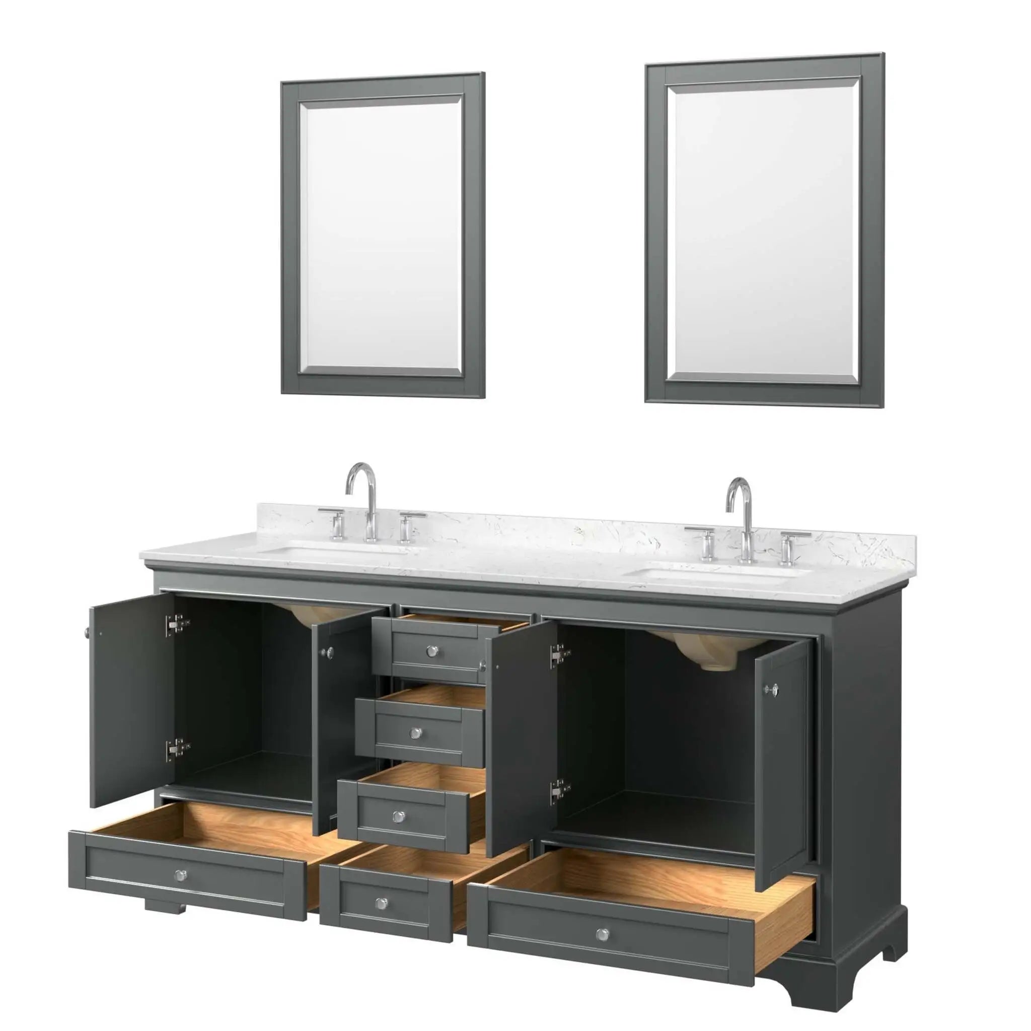 72" Deborah Double Bathroom Vanity in Dark Gray with Polished Chrome Trim & 24" Mirror by Wyndham