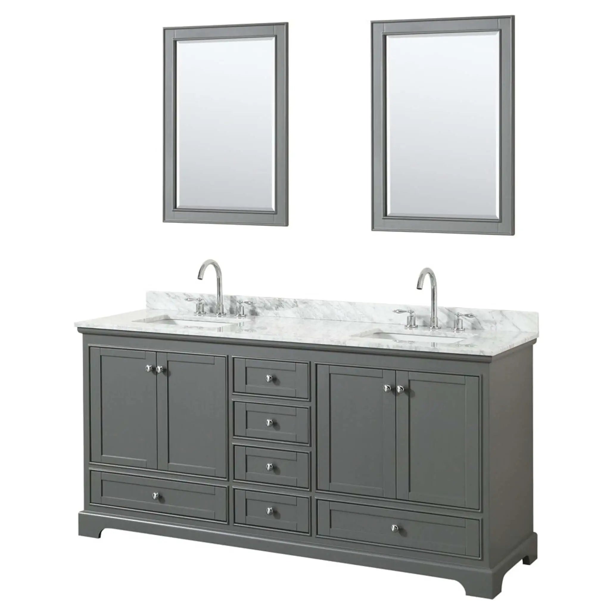 72" Deborah Double Bathroom Vanity in Dark Gray with Polished Chrome Trim & 24" Mirror by Wyndham