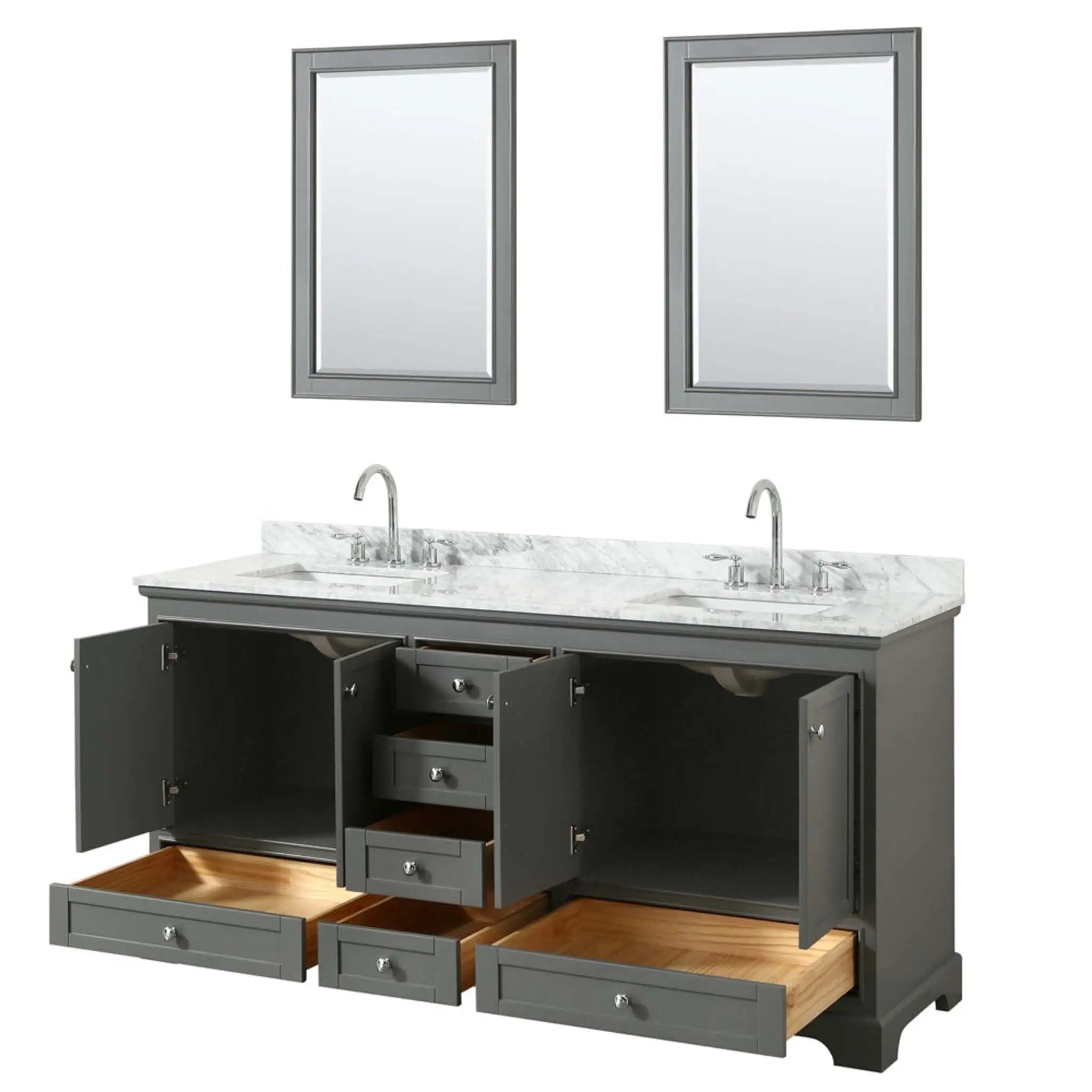 72" Deborah Double Bathroom Vanity in Dark Gray with Polished Chrome Trim & 24" Mirror by Wyndham