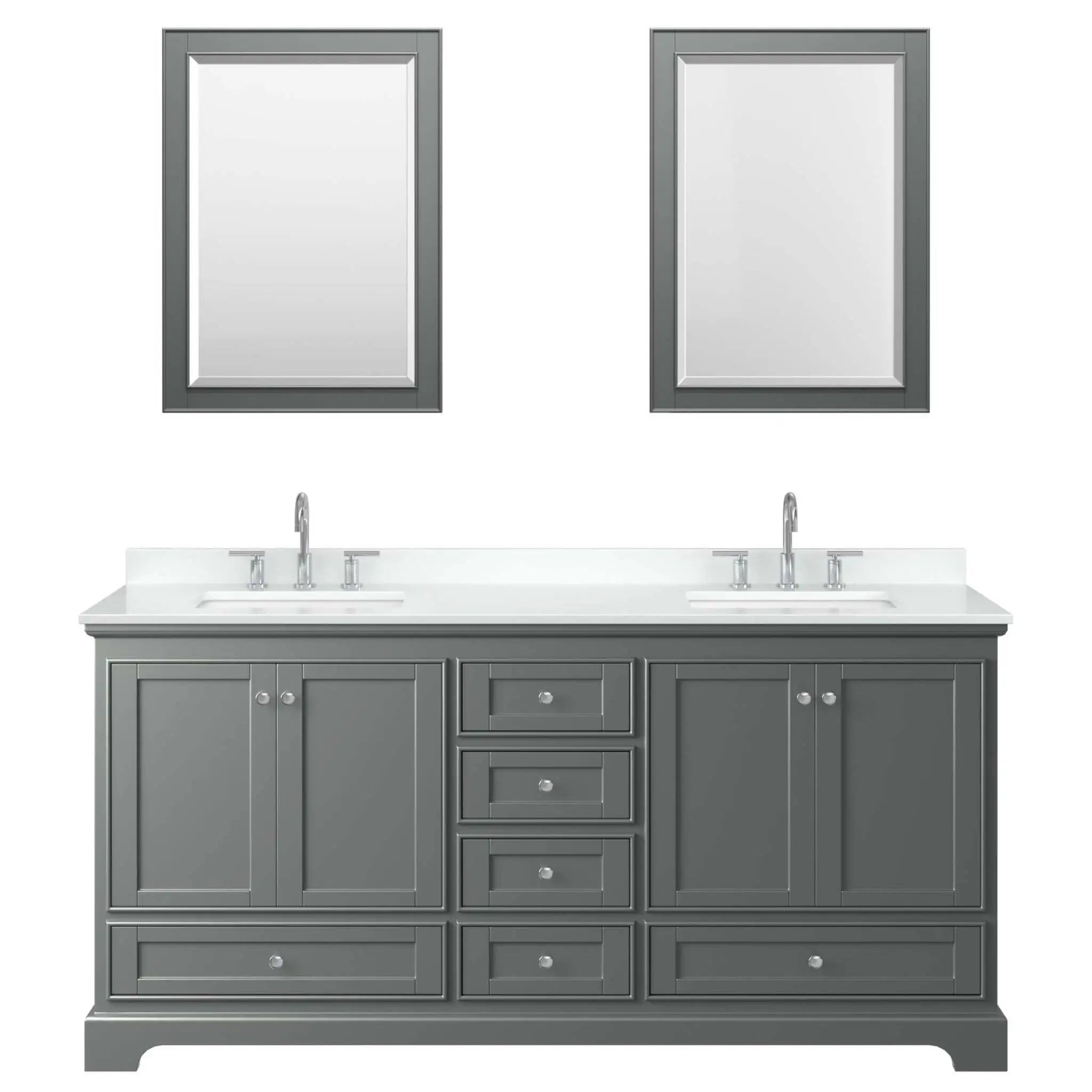 72" Deborah Double Bathroom Vanity in Dark Gray with Polished Chrome Trim & 24" Mirror by Wyndham