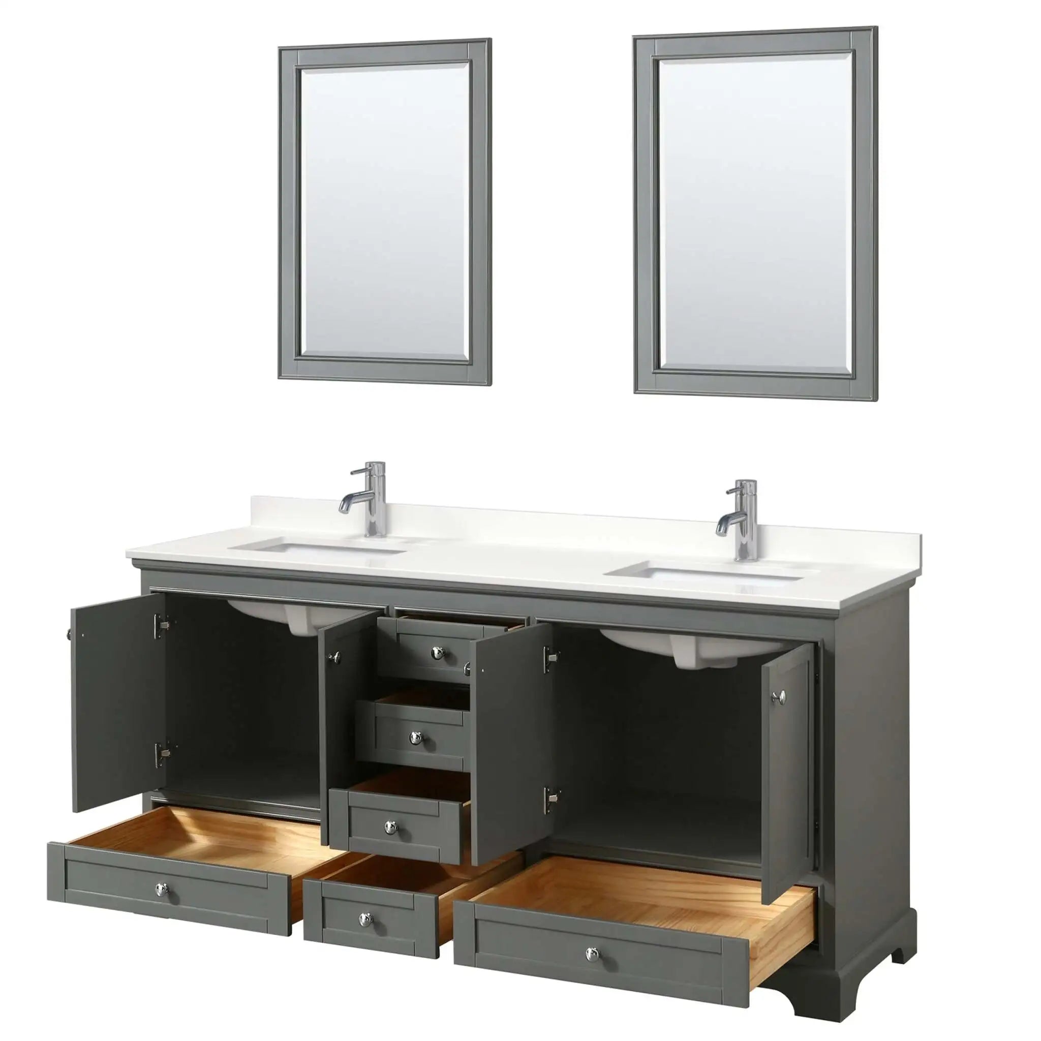 72" Deborah Double Bathroom Vanity in Dark Gray with Polished Chrome Trim & 24" Mirror by Wyndham