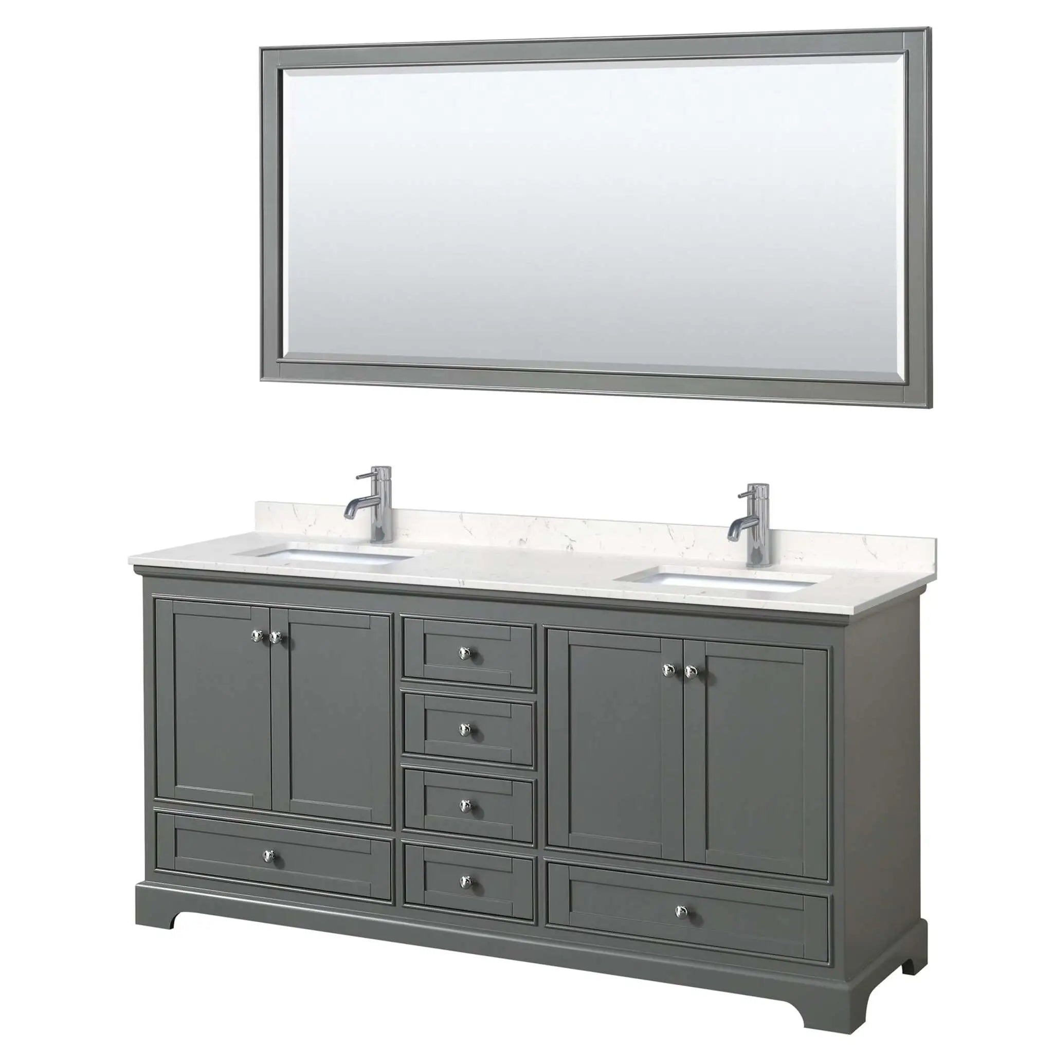 72" Deborah Double Bathroom Vanity in Dark Gray with Polished Chrome Trim & 70" Mirror by Wyndham