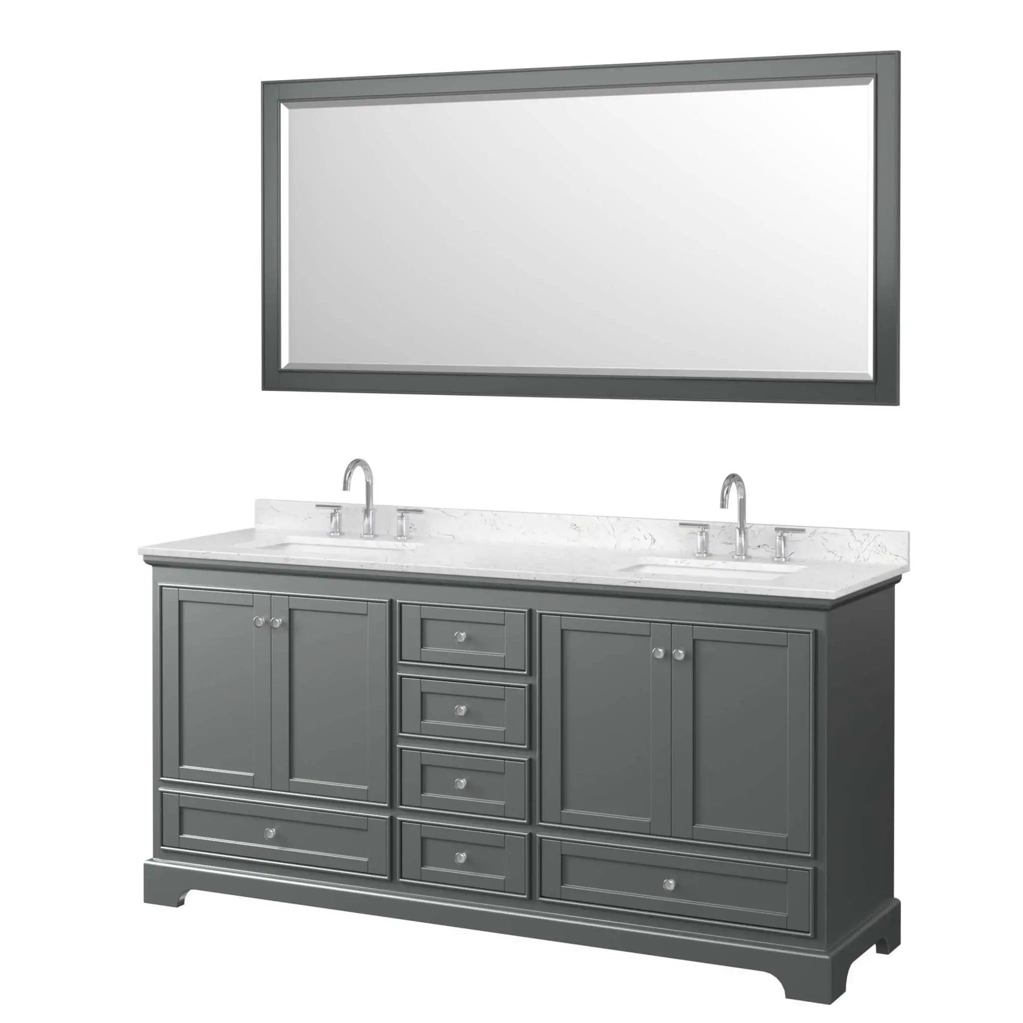 72" Deborah Double Bathroom Vanity in Dark Gray with Polished Chrome Trim & 70" Mirror by Wyndham