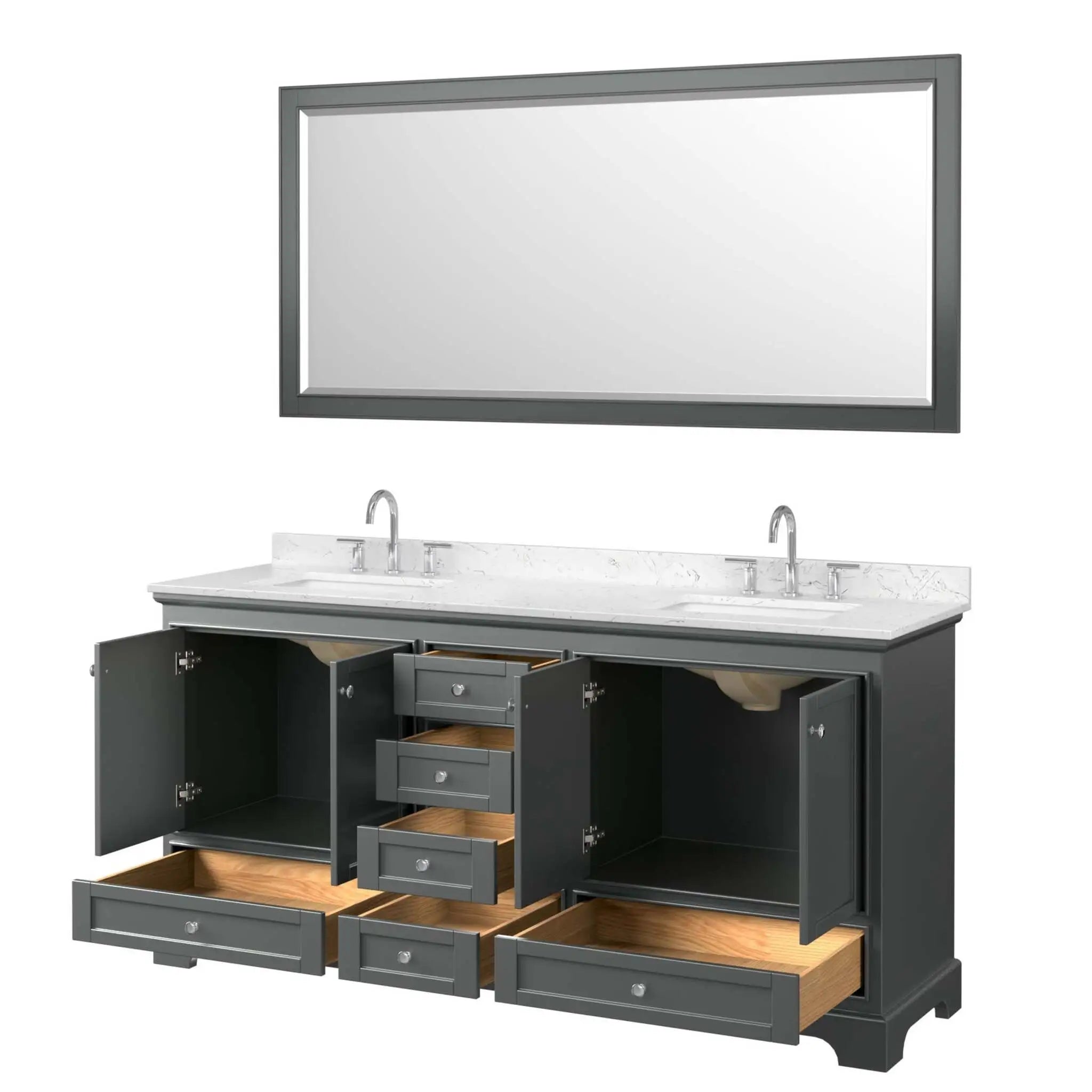 72" Deborah Double Bathroom Vanity in Dark Gray with Polished Chrome Trim & 70" Mirror by Wyndham