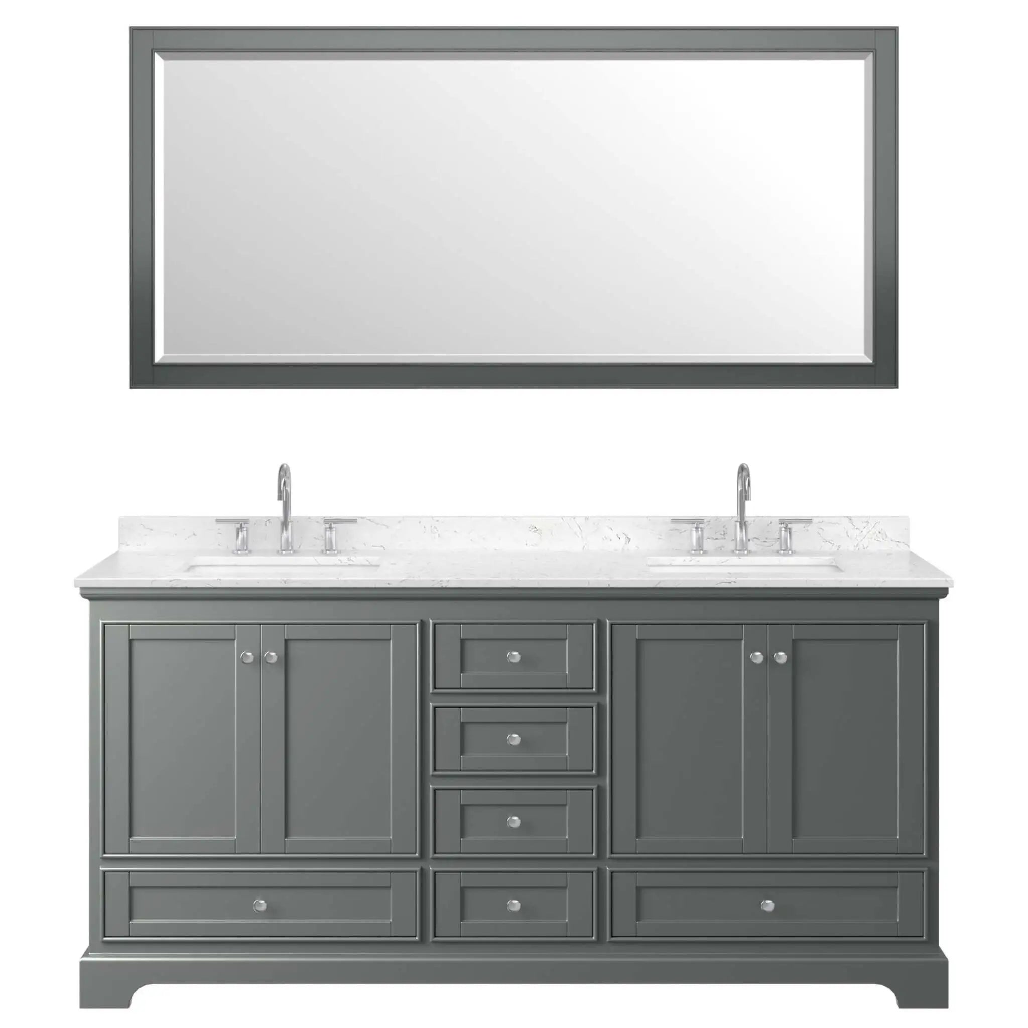 72" Deborah Double Bathroom Vanity in Dark Gray with Polished Chrome Trim & 70" Mirror by Wyndham